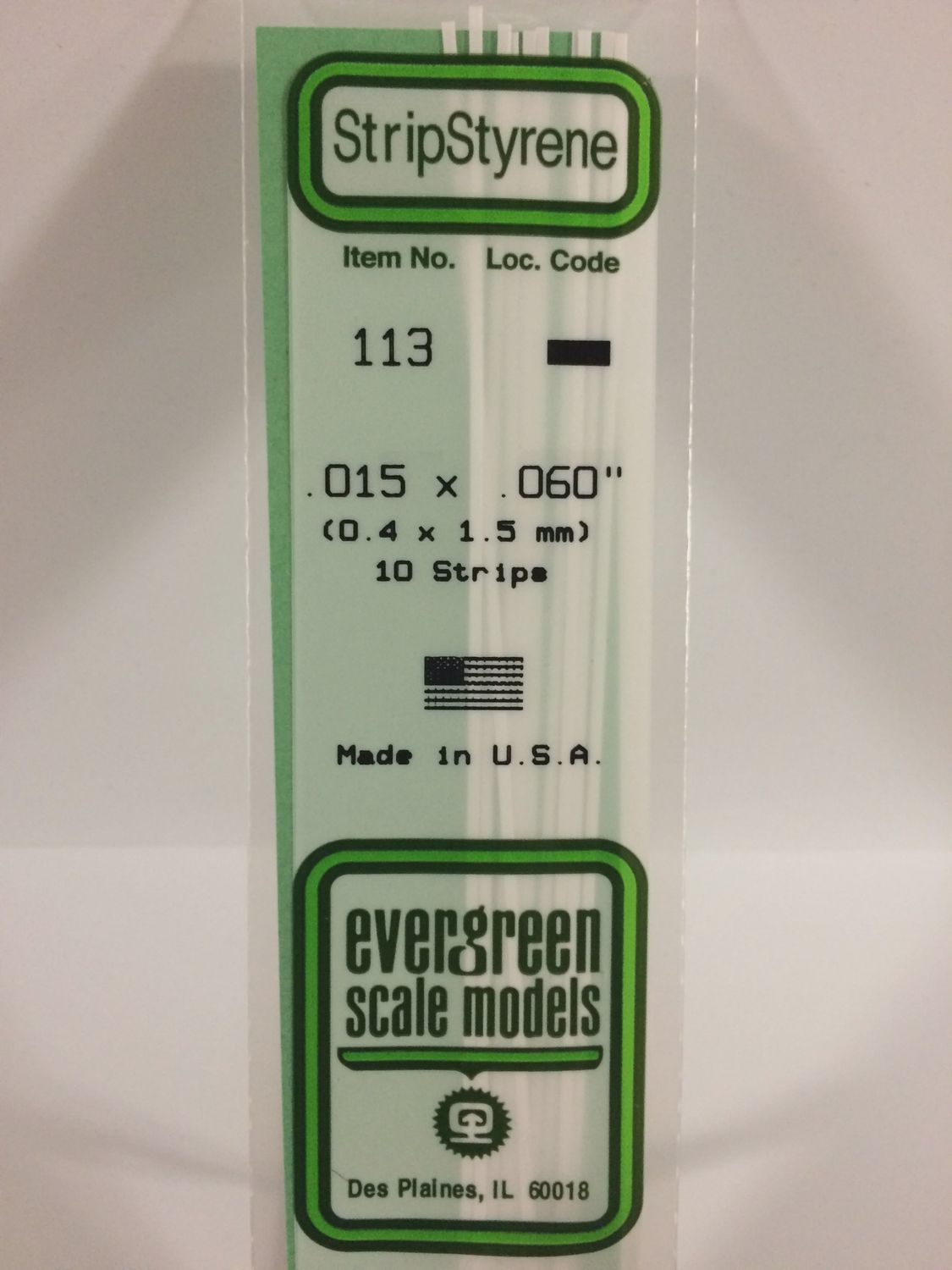 Evergreen-113 - .015&quot; X .060&quot; OPAQUE WHITE POLYSTYRENE STRIP
