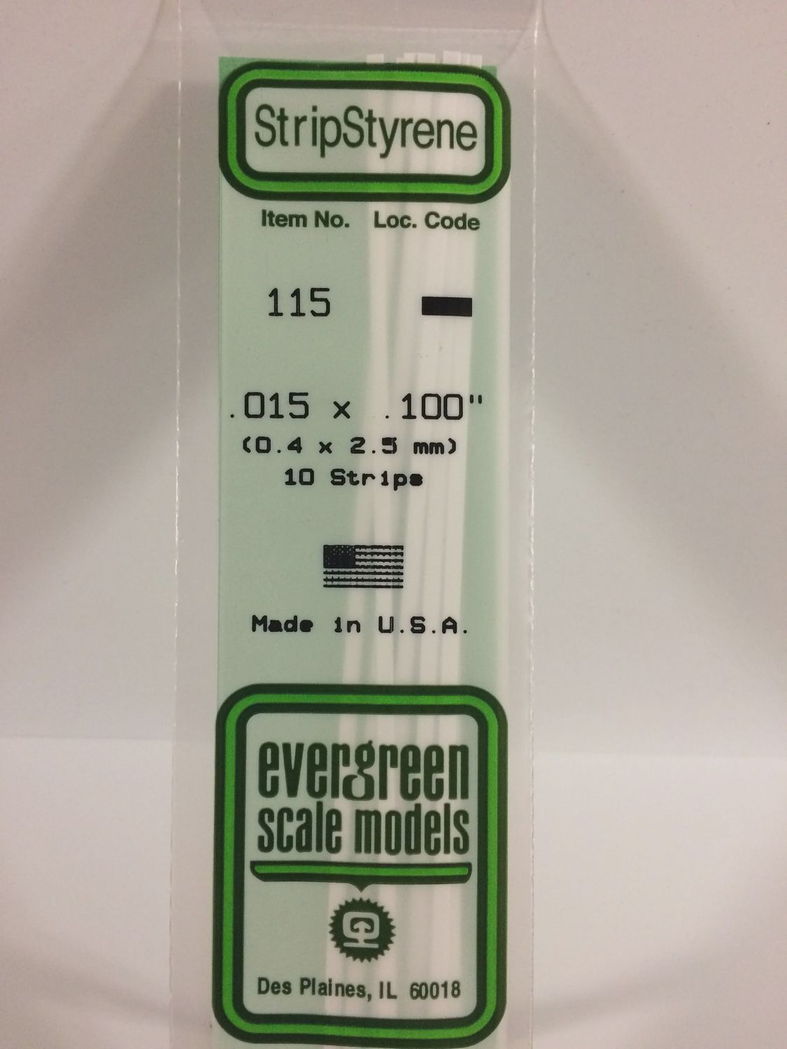 Evergreen-115 - .015&quot; X .100&quot; OPAQUE WHITE POLYSTYRENE STRIP