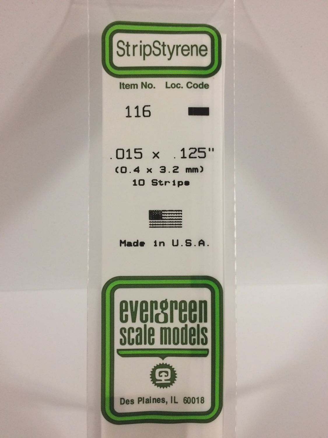 Evergreen-116 - .015&quot; X .125&quot; OPAQUE WHITE POLYSTYRENE STRIP