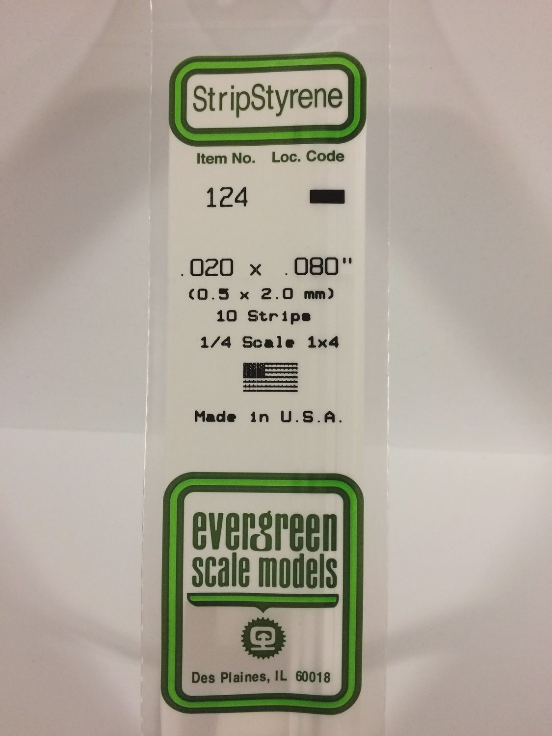 Evergreen-124 - .020&quot; X .080&quot; OPAQUE WHITE POLYSTYRENE STRIP