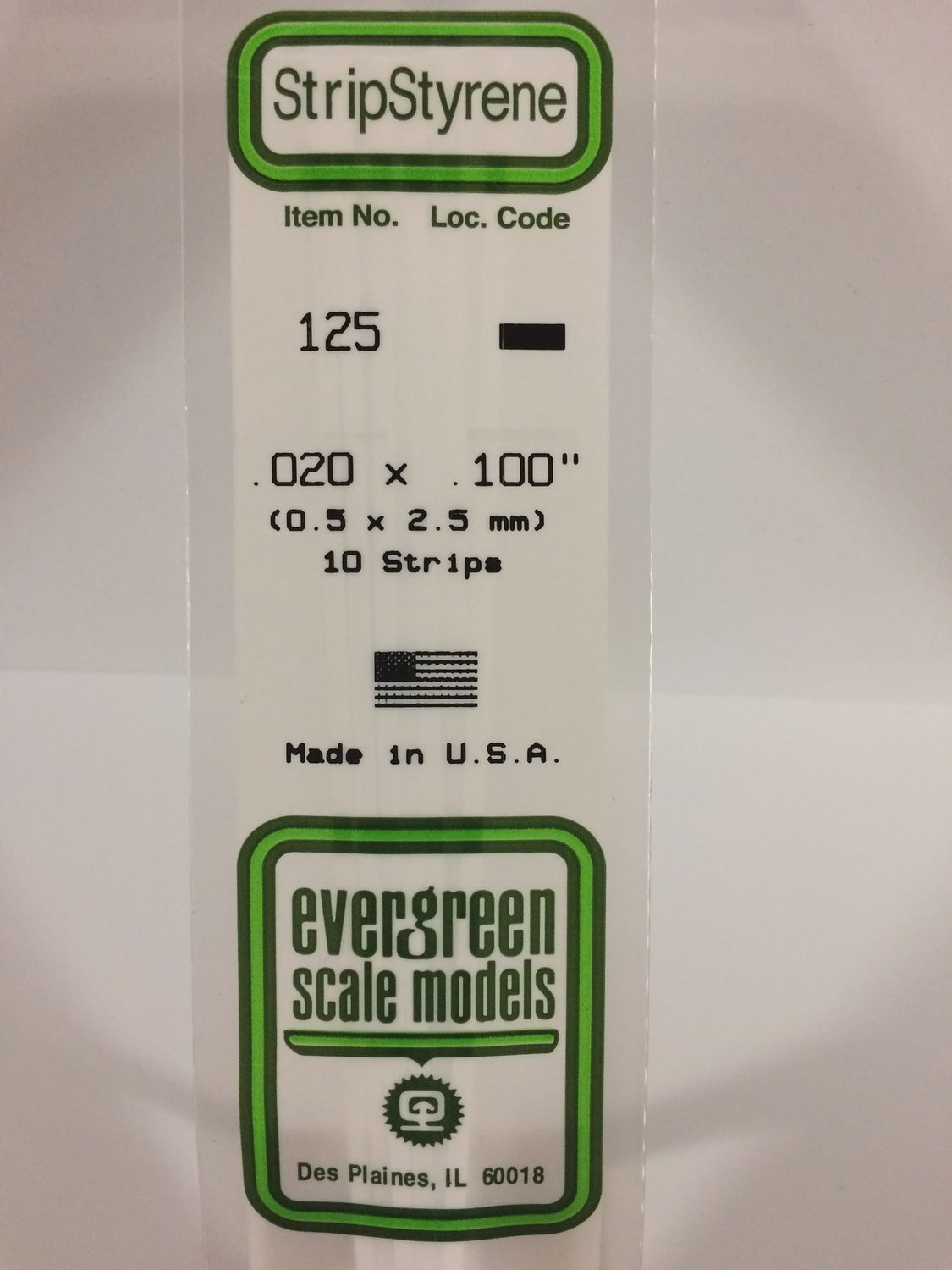 Evergreen-125 - .020&quot; X .100&quot; OPAQUE WHITE POLYSTYRENE STRIP