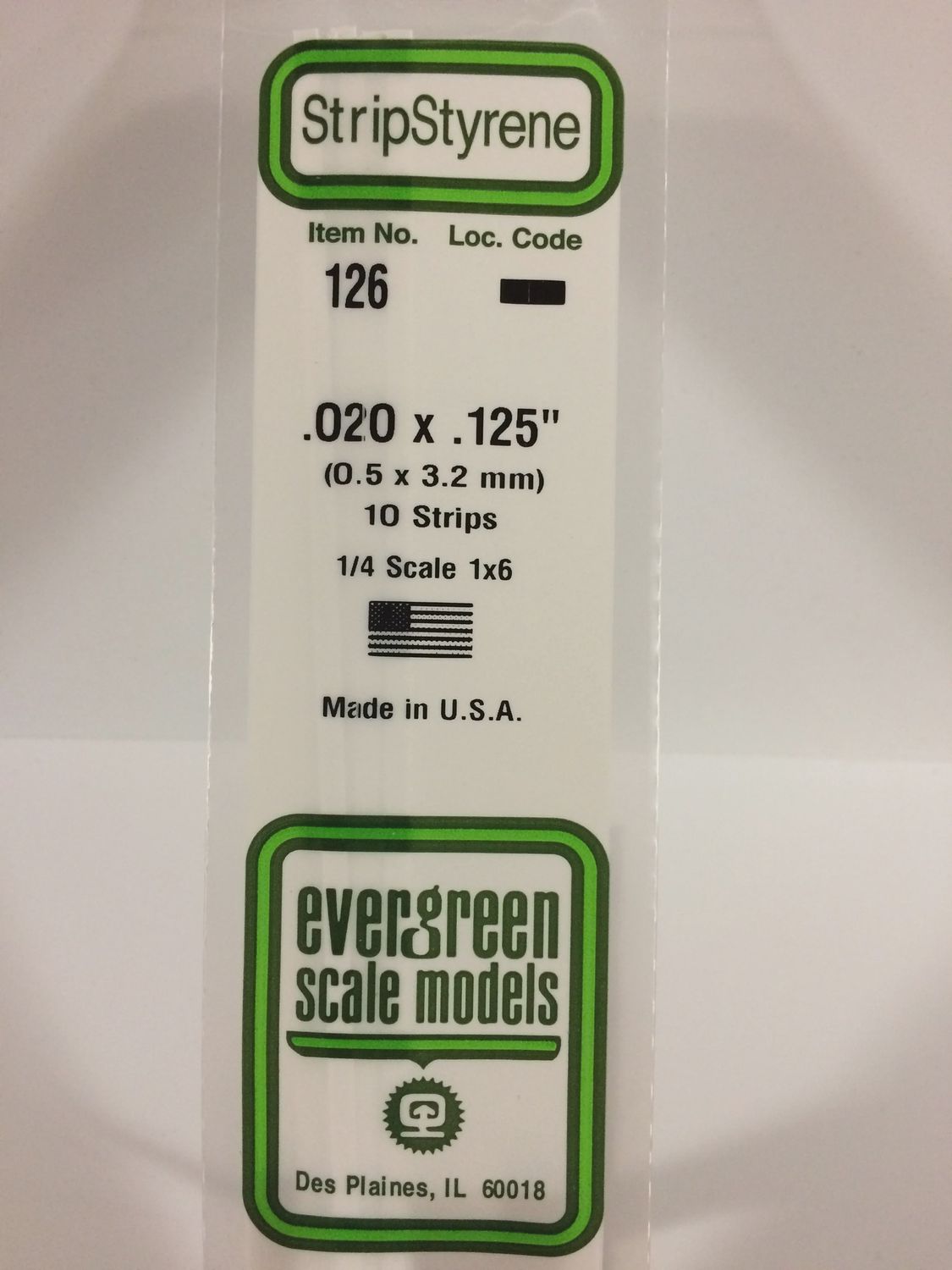 Evergreen-126 - .020&quot; X .125&quot; OPAQUE WHITE POLYSTYRENE STRIP