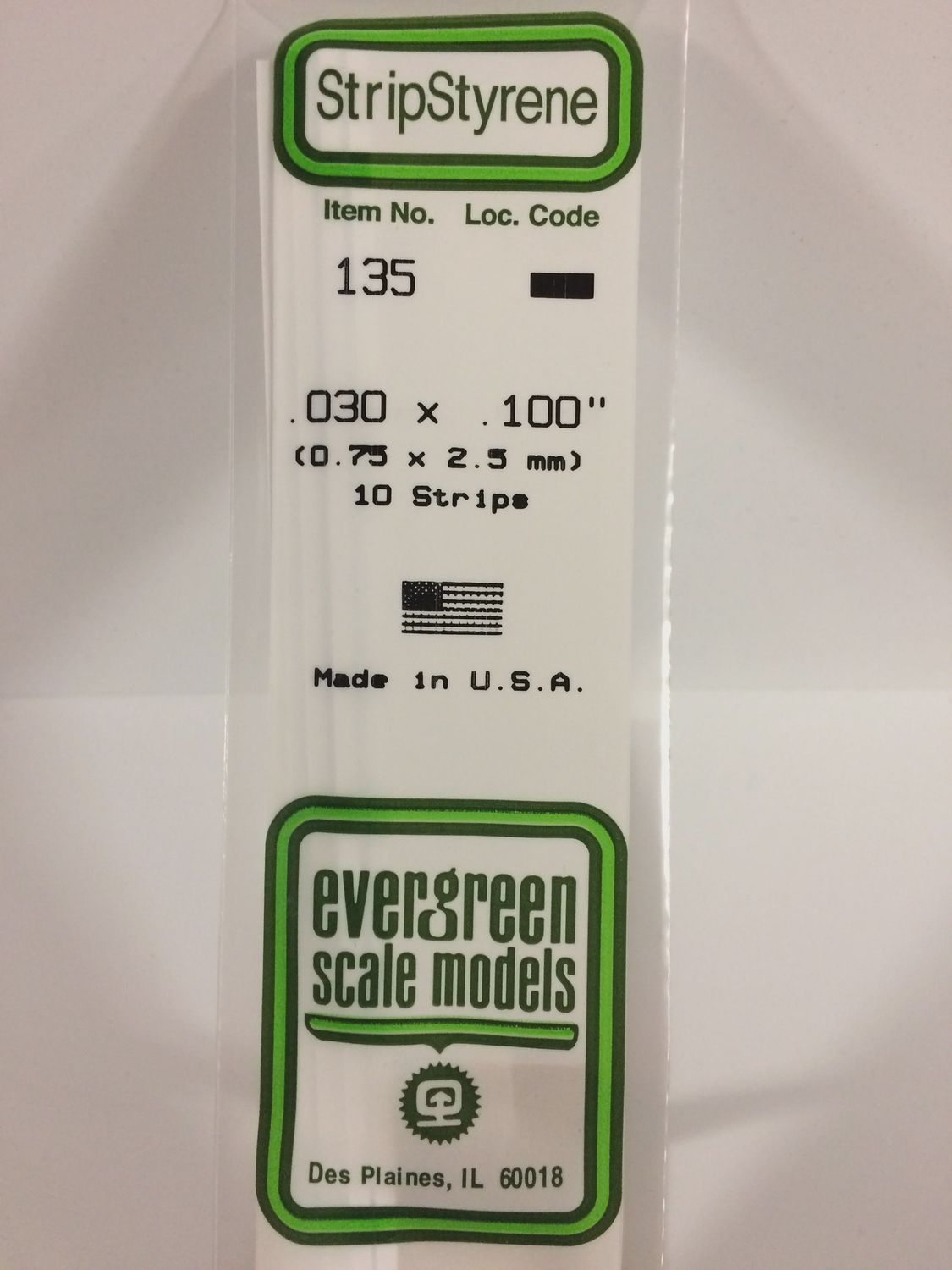 Evergreen 135 - .030&quot; X .100&quot; OPAQUE WHITE POLYSTYRENE STRIP