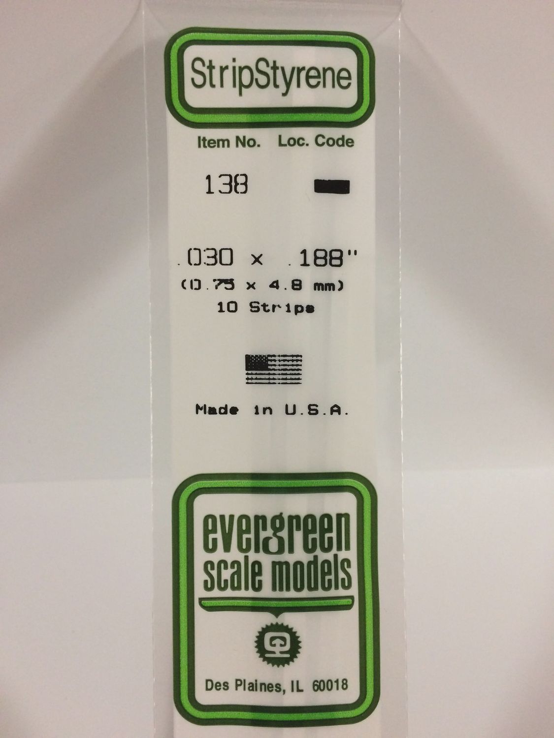 Evergreen 138- .030&quot; X .188&quot; OPAQUE WHITE POLYSTYRENE STRIP