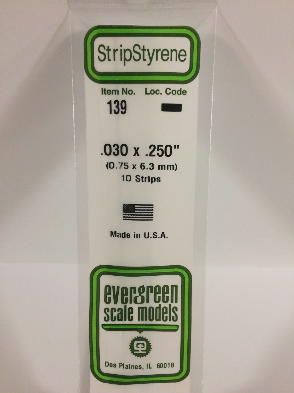 Evergreen 139 - .030&quot; X .250&quot; OPAQUE WHITE POLYSTYRENE STRIP