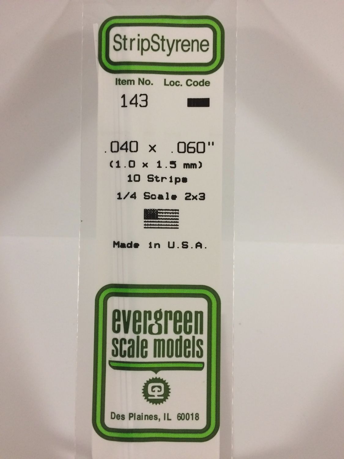 Evergreen 143 - .040&quot; X .060&quot; OPAQUE WHITE POLYSTYRENE STRIP