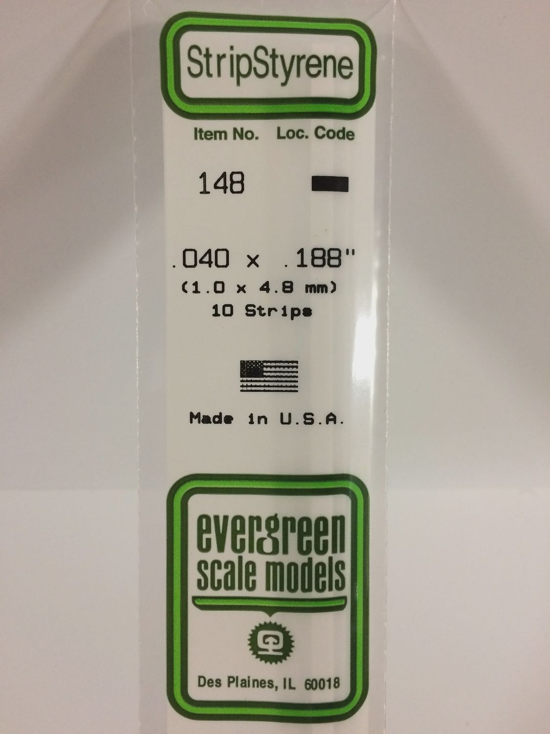 Evergreen - 148 - .040&quot; X .188&quot; OPAQUE WHITE POLYSTYRENE STRIP