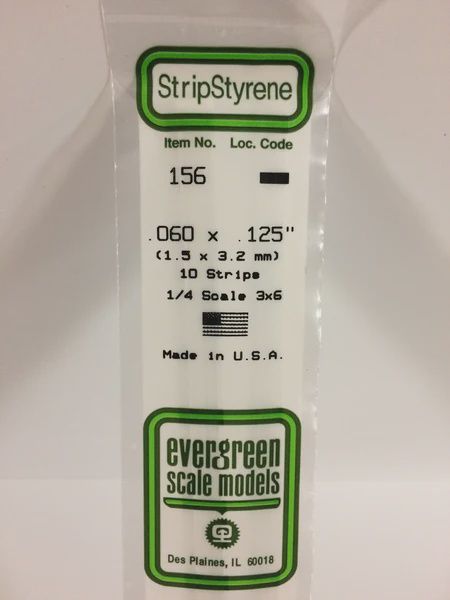 Evergreen 156 - .060&quot; X .125&quot; OPAQUE WHITE POLYSTYRENE STRIP