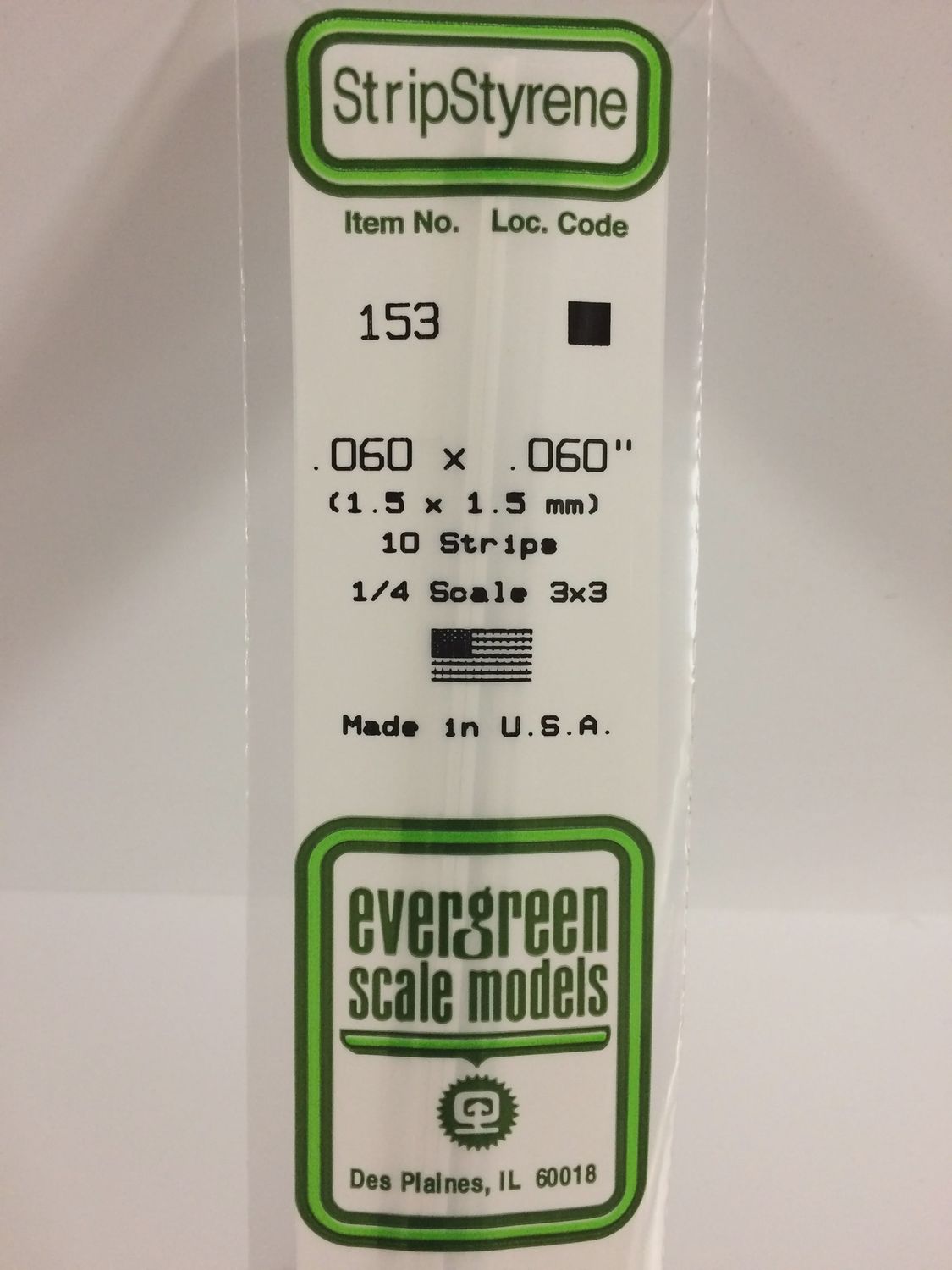 Evergreen -153 - .060&quot; X .060&quot; OPAQUE WHITE POLYSTYRENE STRIP