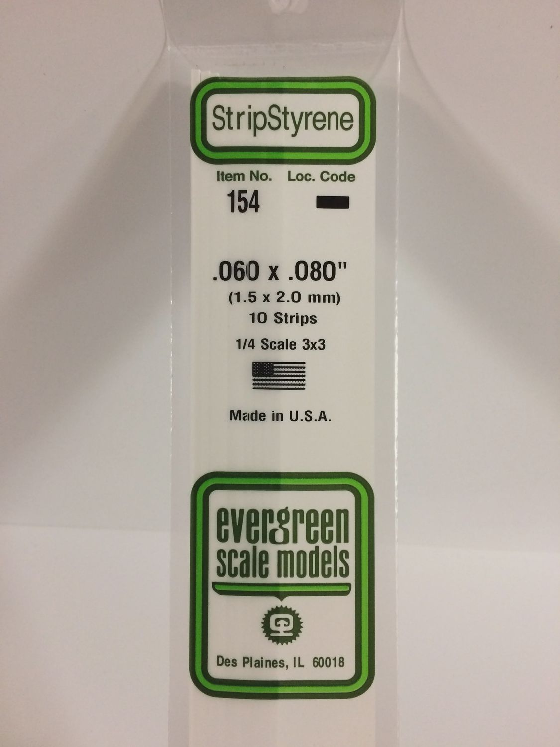 Evergreen - 154 - .060&quot; X .080&quot; OPAQUE WHITE POLYSTYRENE STRIP