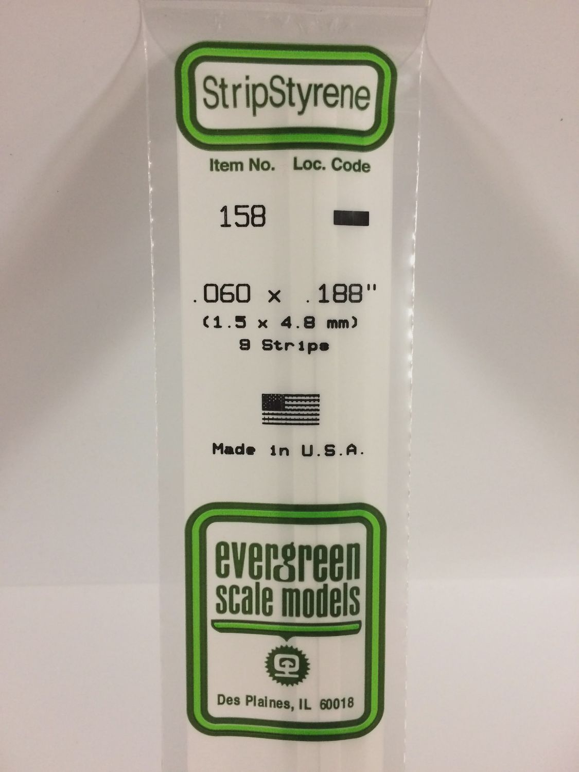 Evergreen 158 - .060&quot; X .188&quot; OPAQUE WHITE POLYSTYRENE STRIP
