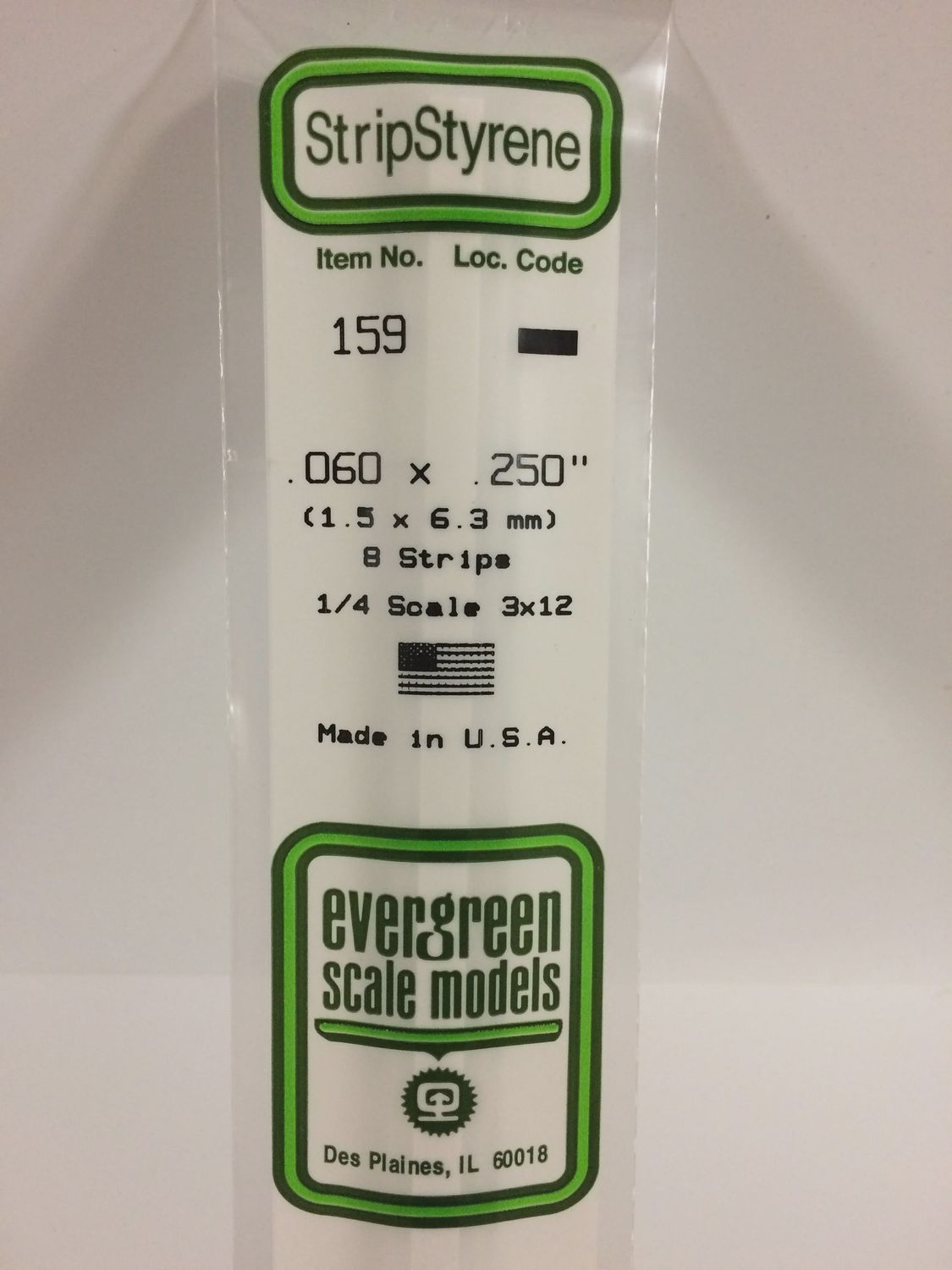 Evergreen 159 - .060&quot; X .250&quot; OPAQUE WHITE POLYSTYRENE STRIP