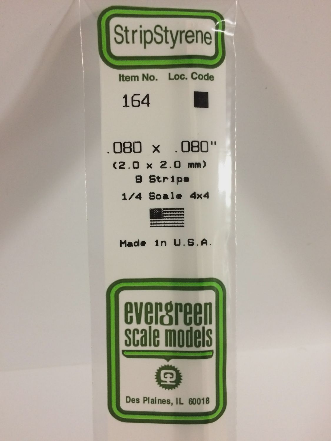 Evergreen 164 - .080&quot; X .080&quot; OPAQUE WHITE POLYSTYRENE STRIP
