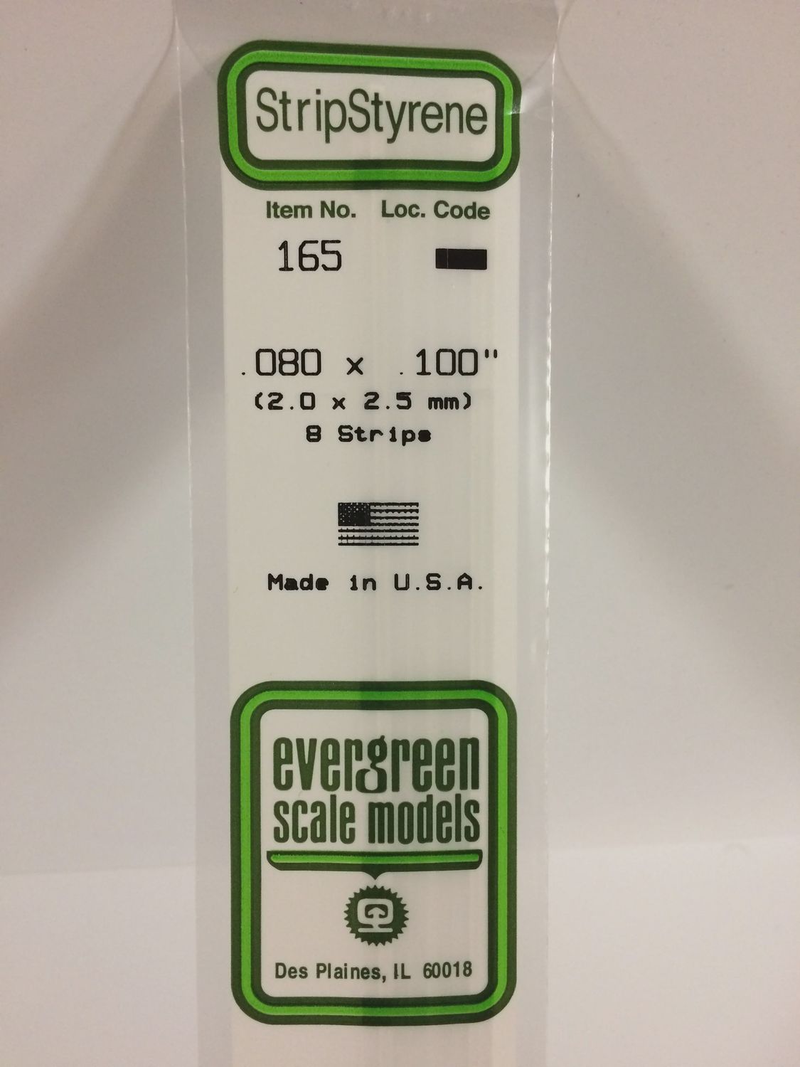 Evergreen 165 - .080&quot; X .100&quot; OPAQUE WHITE POLYSTYRENE STRIP