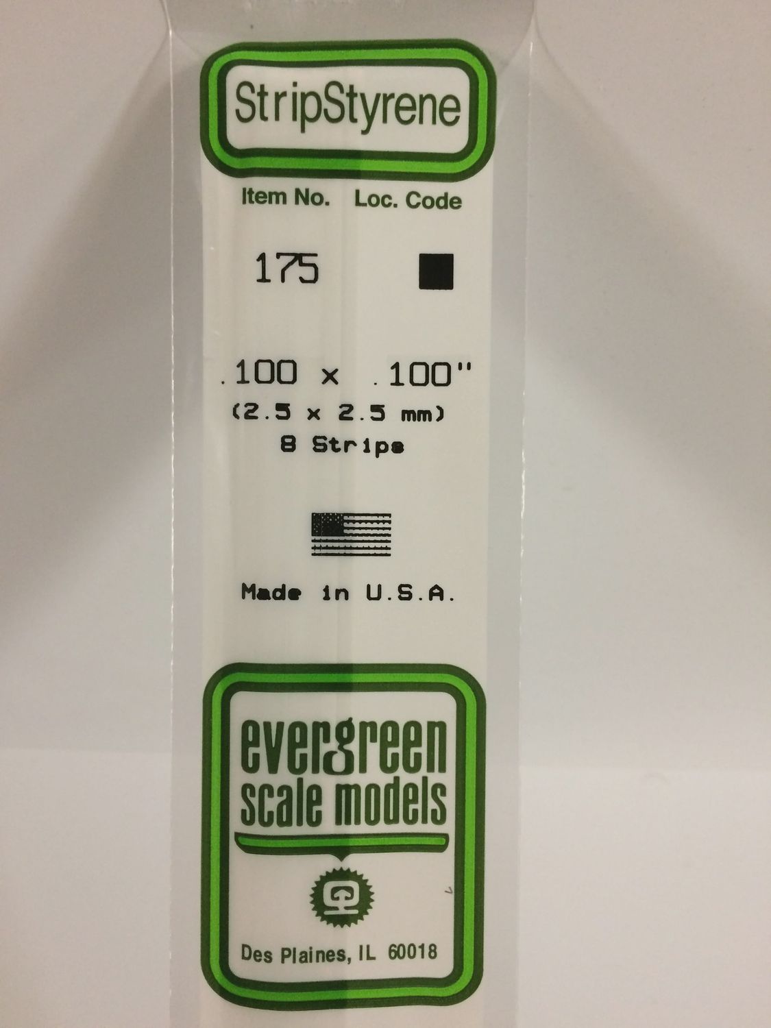 Evergreen 175 - .100&quot; X .100&quot; OPAQUE WHITE POLYSTYRENE STRIP
