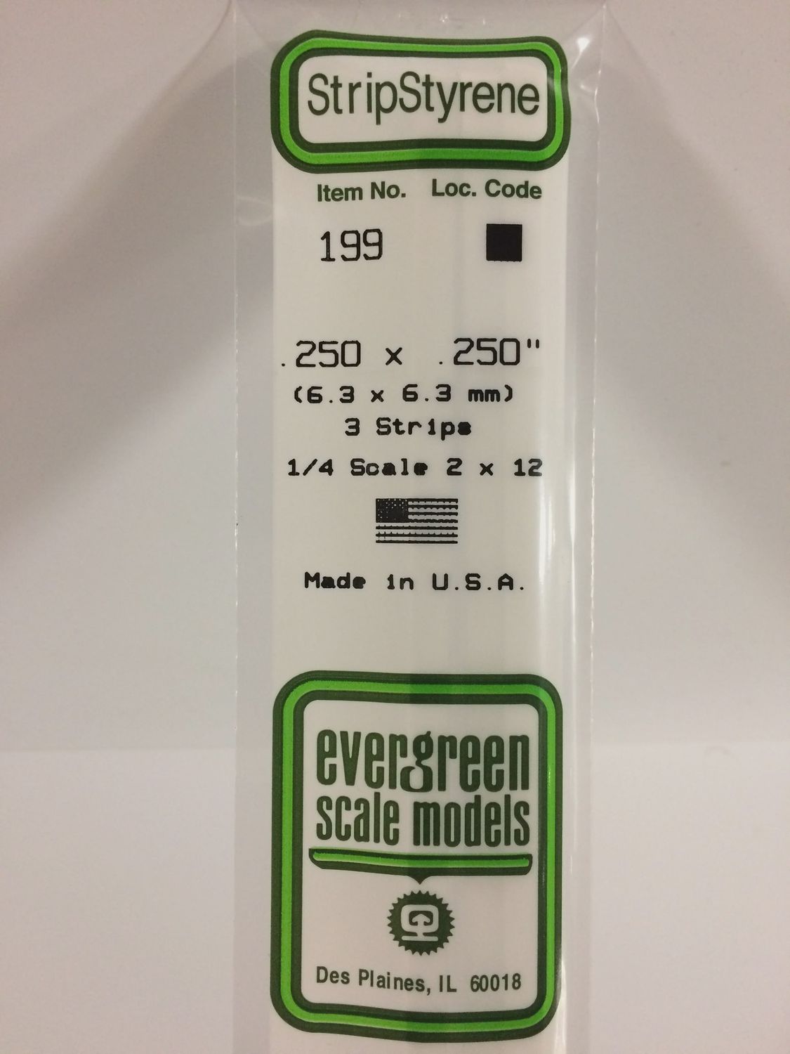 Evergreen 199 - .250&quot; X .250&quot; OPAQUE WHITE POLYSTYRENE STRIP