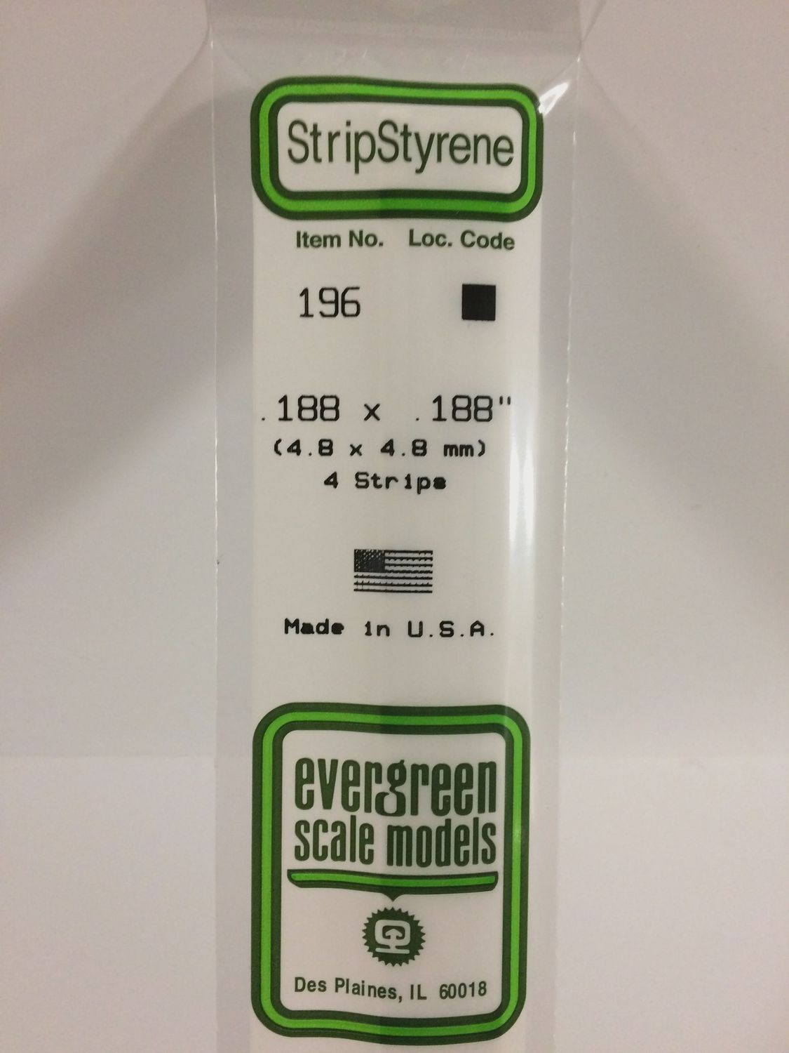 Evergreen 196 - .188&quot; X .188&quot; OPAQUE WHITE POLYSTYRENE STRIP