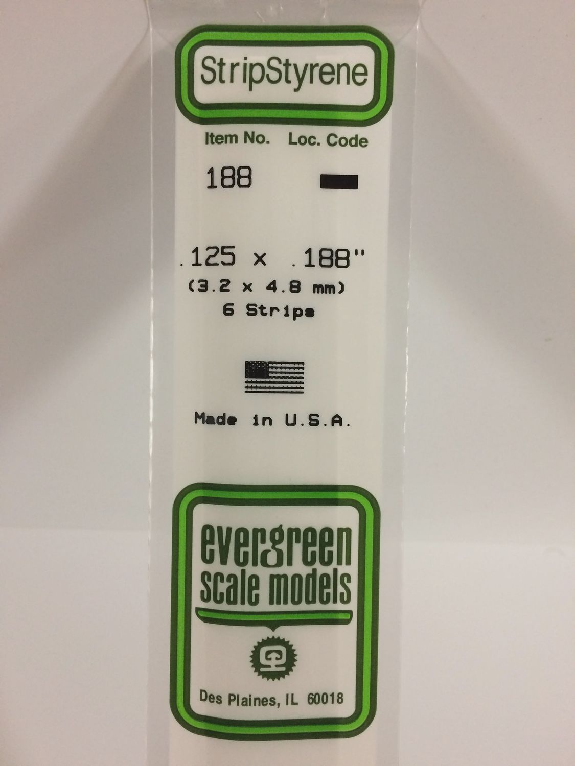 Evergreen 188 - .125&quot; X .188&quot; OPAQUE WHITE POLYSTYRENE STRIP