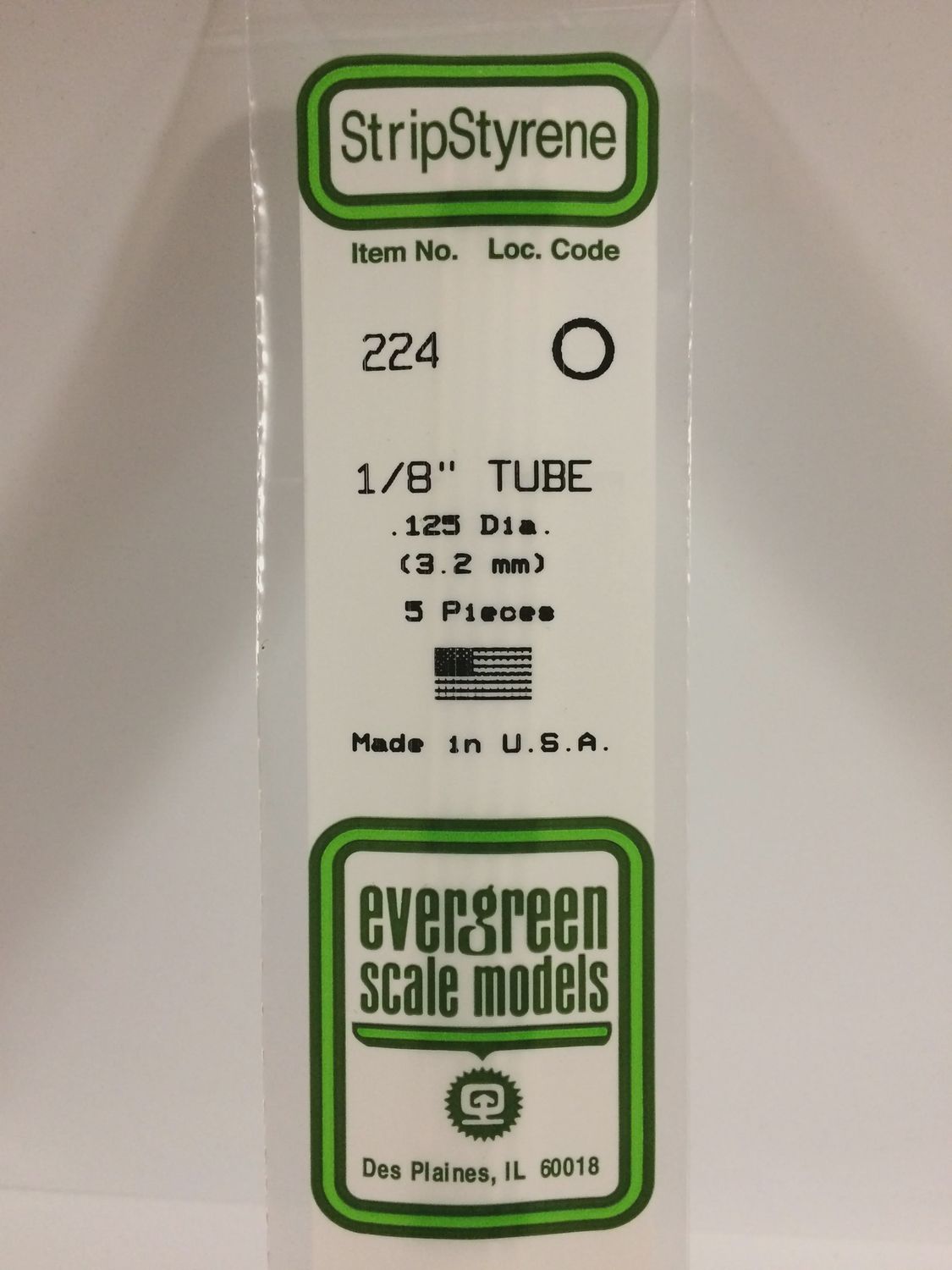 Evergreen 224 - .125&quot; (3.2mm) OD OPAQUE WHITE POLYSTYRENE TUBING