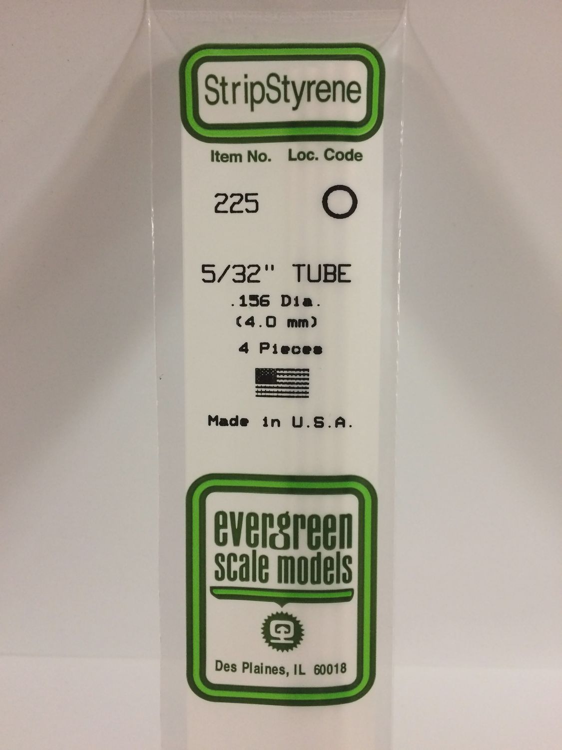 Evergreen 225 - .156&quot; (4.0mm) OD OPAQUE WHITE POLYSTYRENE TUBING