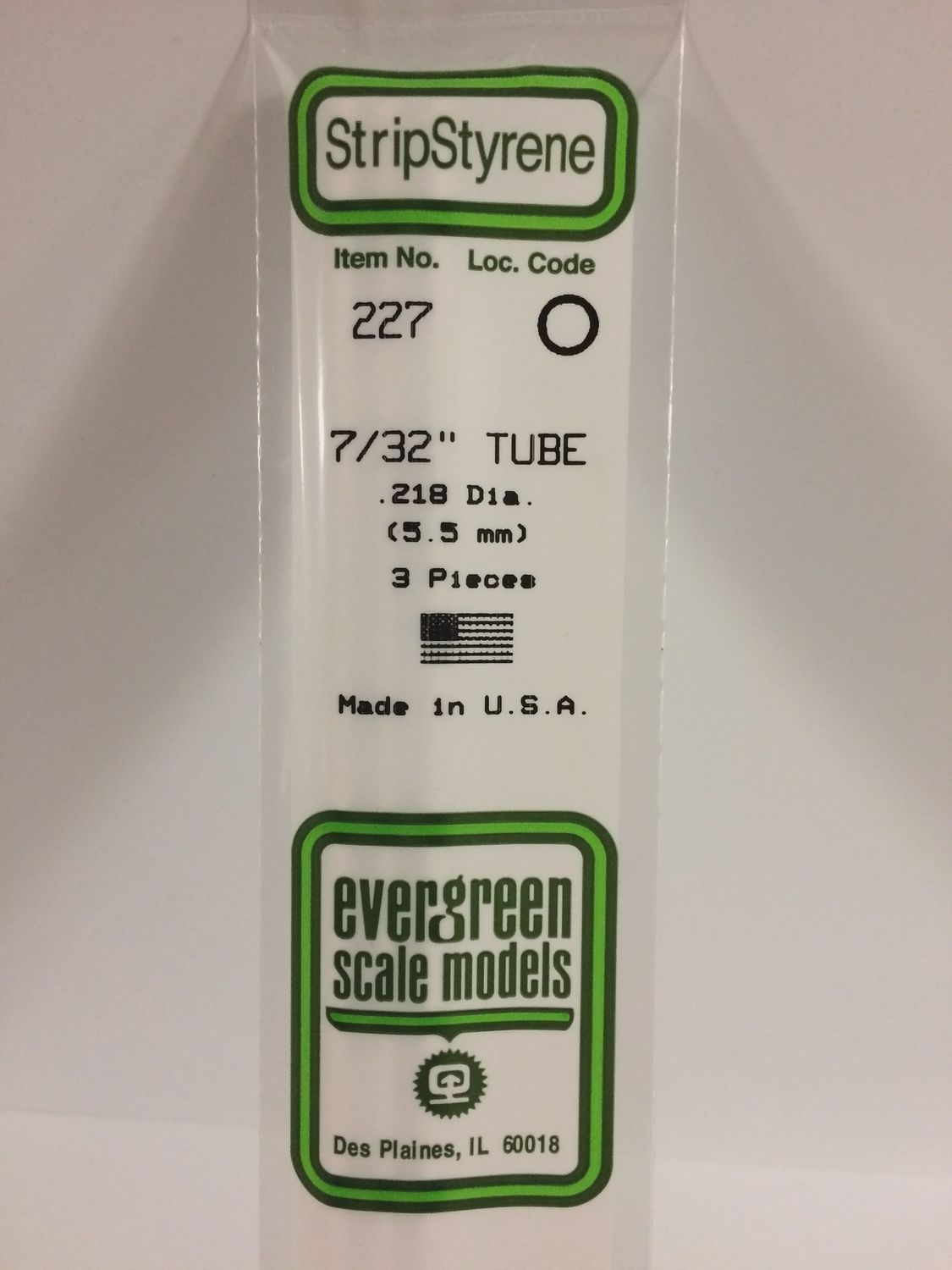 Evergreen 227 - .219&quot; (5.5mm) OD OPAQUE WHITE POLYSTYRENE TUBING