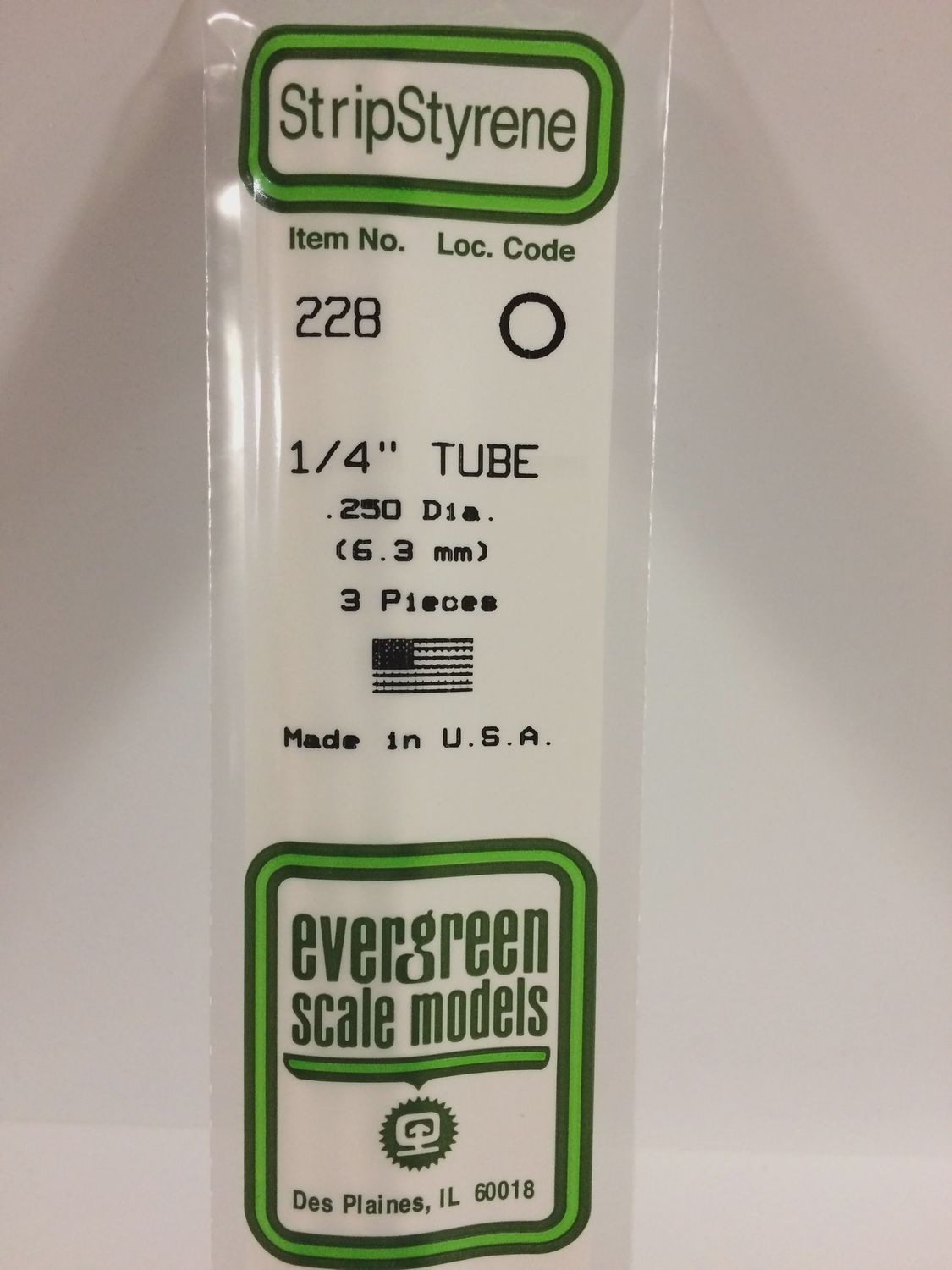 Evergreen 228 - .250&quot; (6.3mm) OD OPAQUE WHITE POLYSTYRENE TUBING