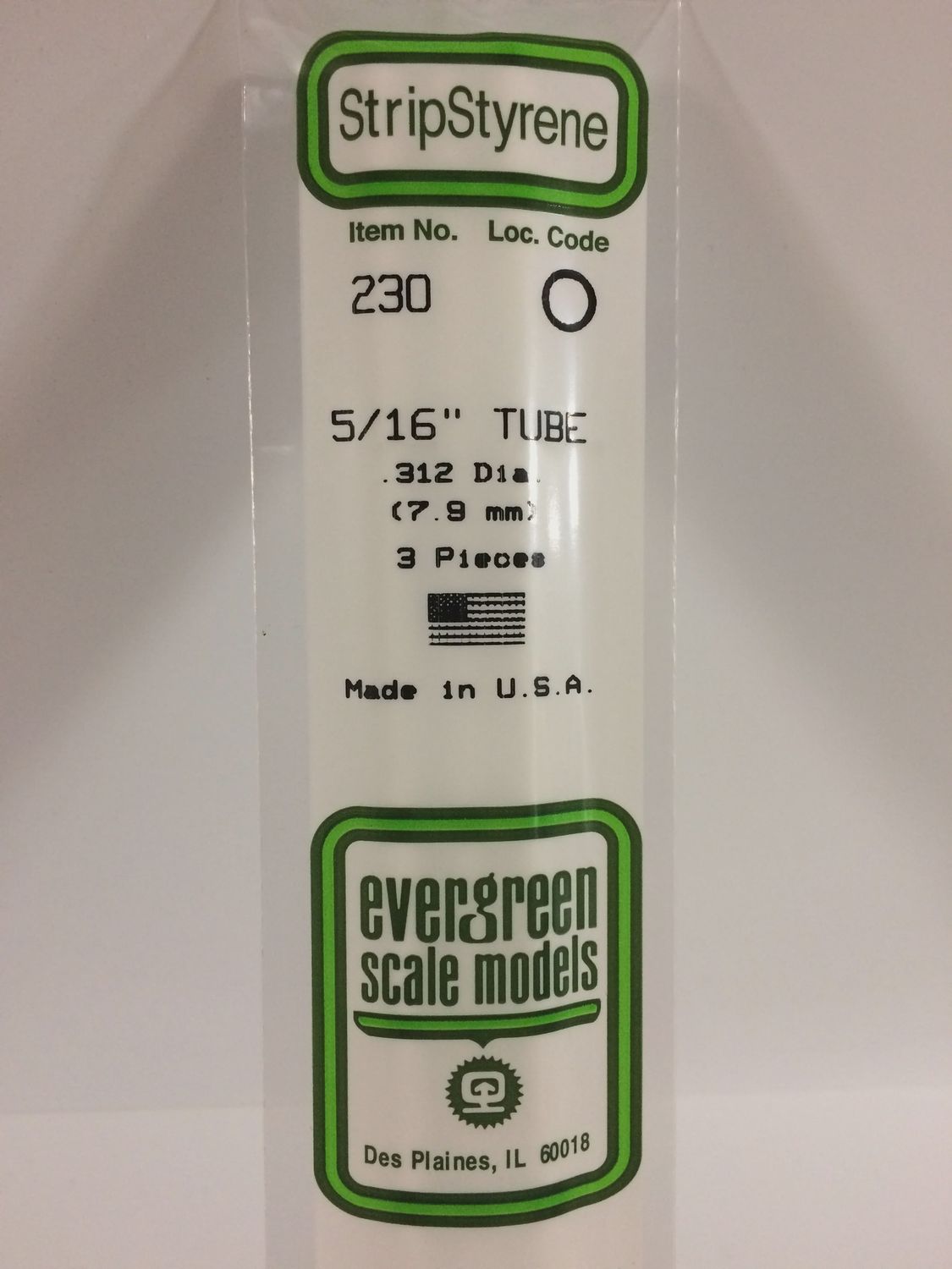 Evergreen 230 - .312&quot; (7.9mm) OD WHITE POLYSTYRENE TUBING