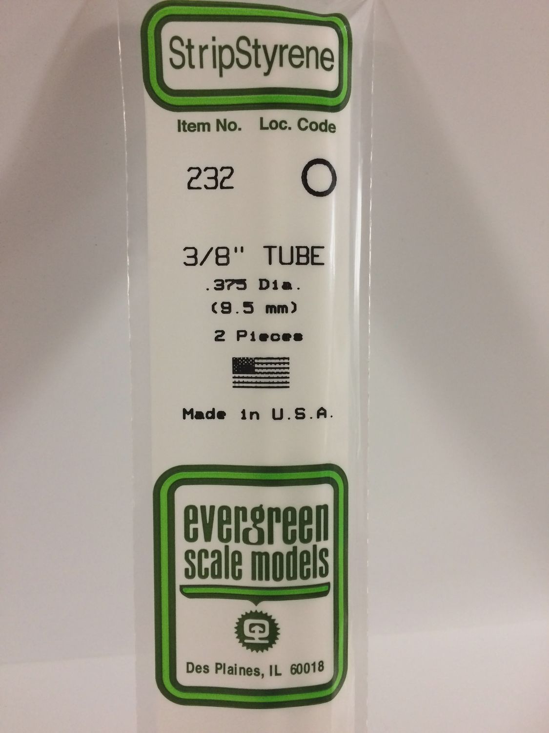 Evergreen 232 - .375&quot; (9.5mm) OD OPAQUE WHITE POLYSTYRENE TUBING