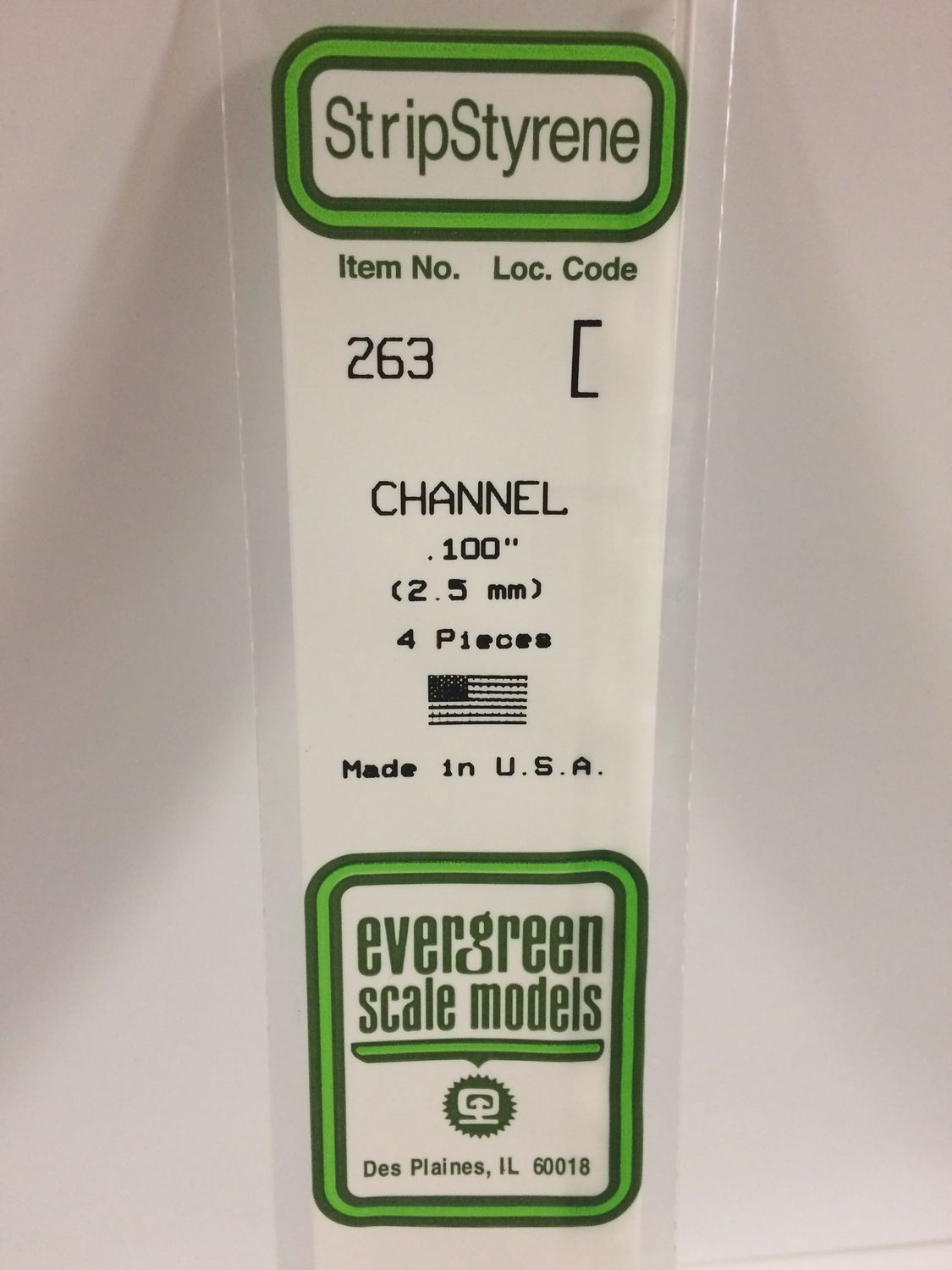Evergreen 263 - .100&quot; (2.5mm) OPAQUE WHITE POLYSTYRENE CHANNEL