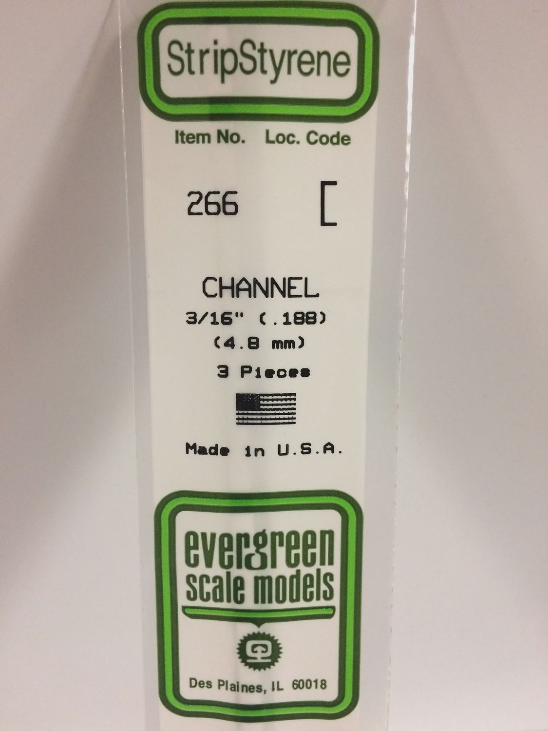 Evergreen 266 - .188&quot; (4.8mm) OPAQUE WHITE POLYSTYRENE CHANNEL