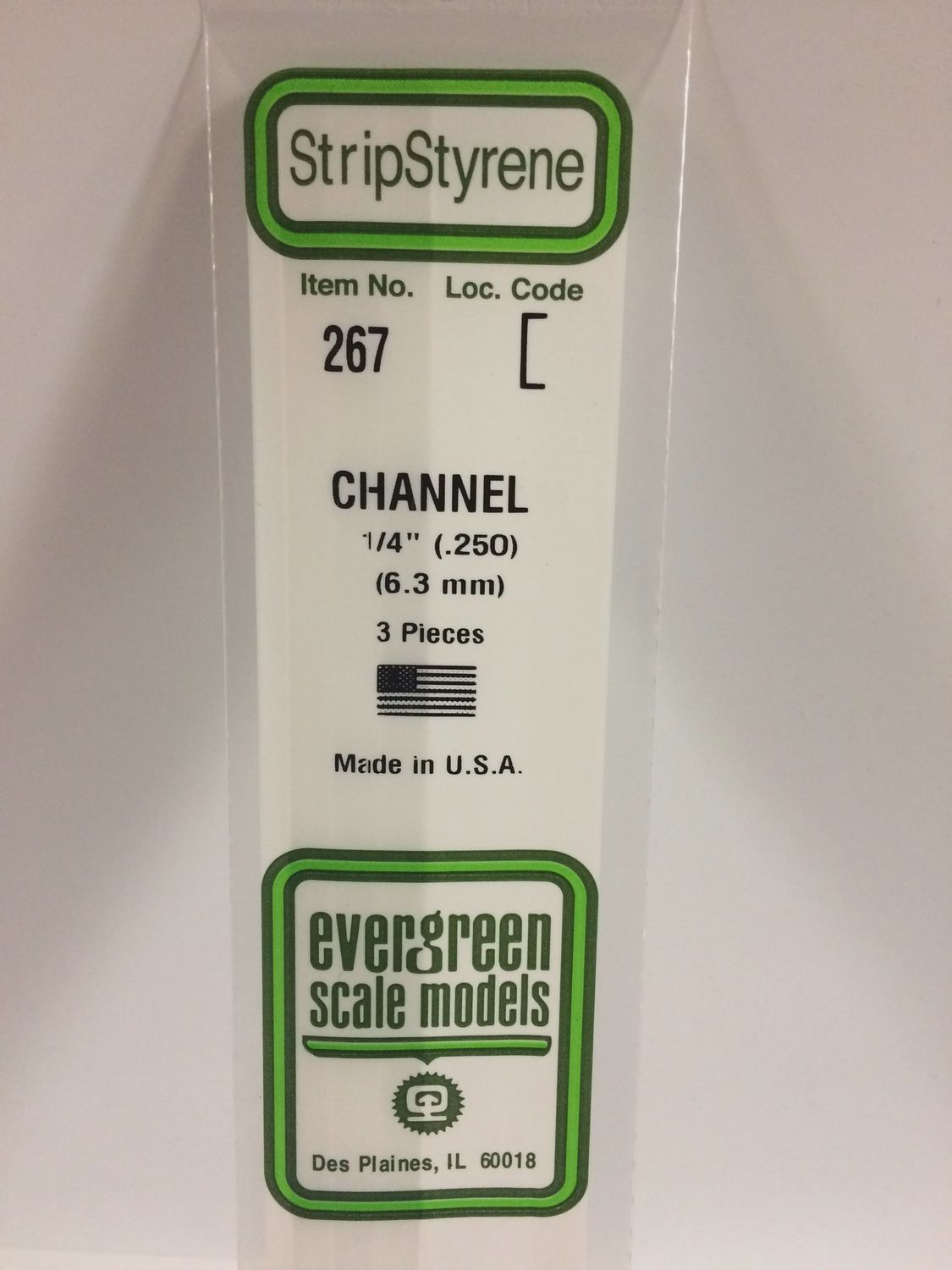 Evergreen 267 - .250&quot; (6.3mm) OPAQUE WHITE POLYSTYRENE CHANNEL