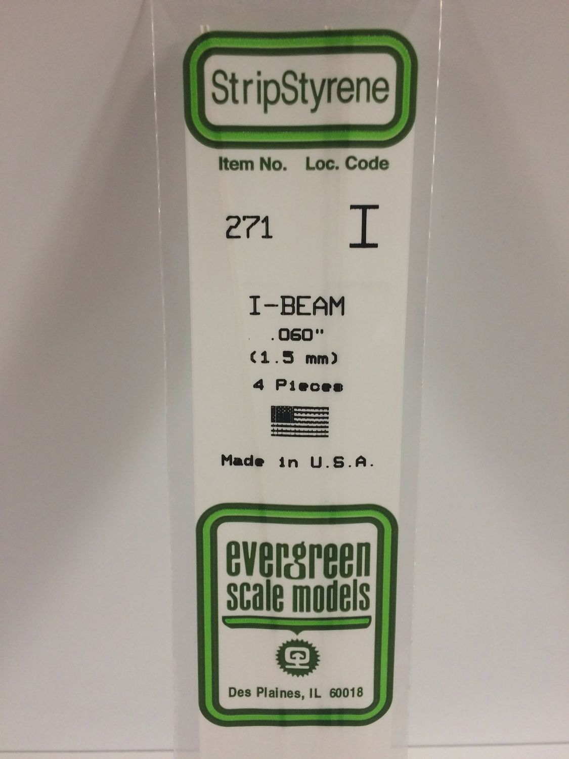 Evergreen 271 - 060&quot; (1.5mm) OPAQUE WHITE POLYSTYRENE I-BEAM