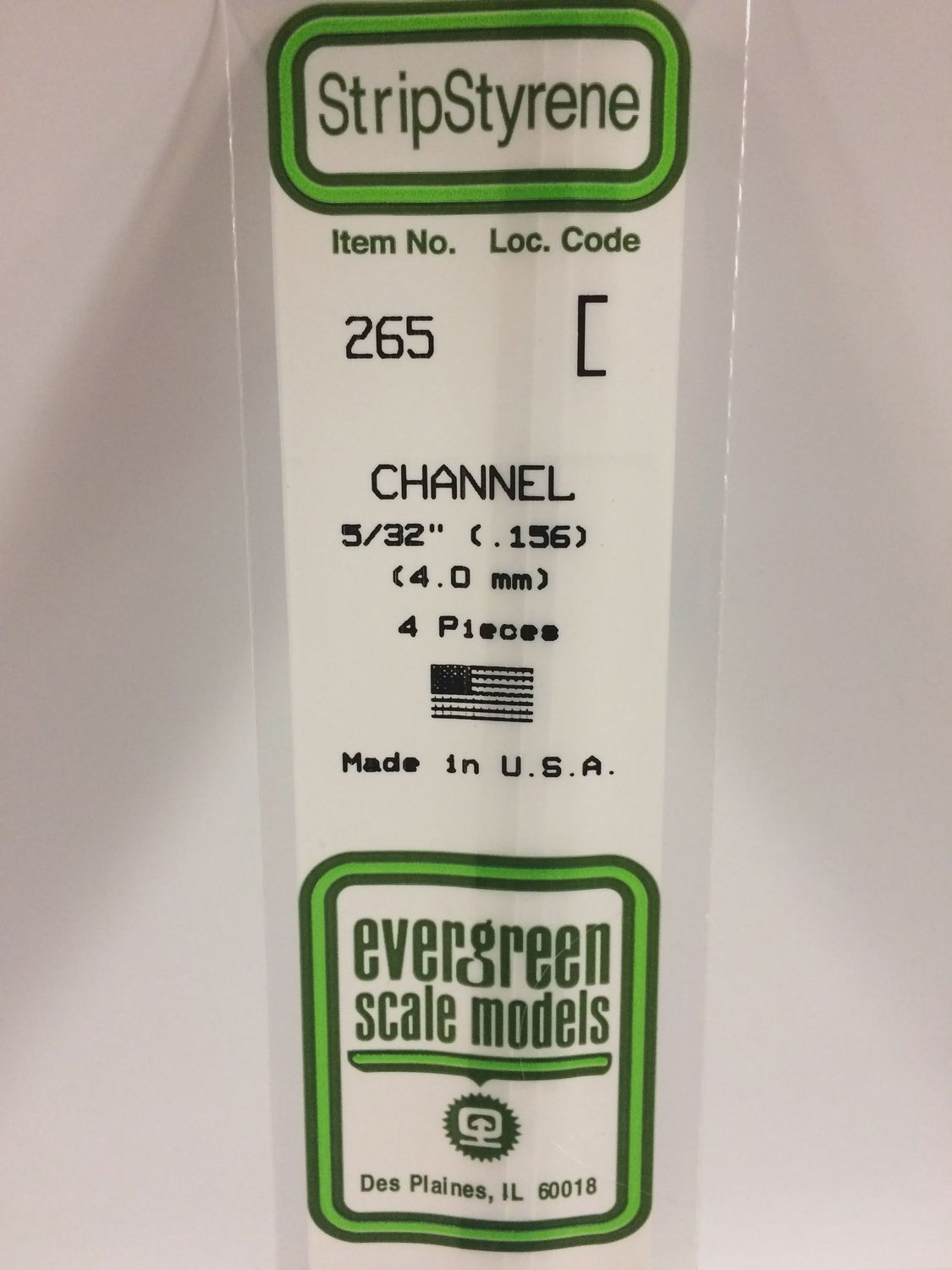 Evergreen 265 - .156&quot; (3.2mm) OPAQUE WHITE POLYSTYRENE CHANNEL