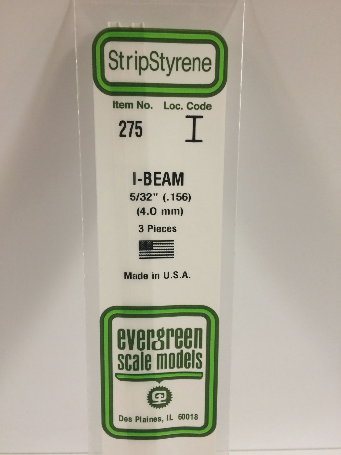 Evergreen 275 - 156&quot; (4.0mm) OPAQUE WHITE POLYSTYRENE I-BEAM