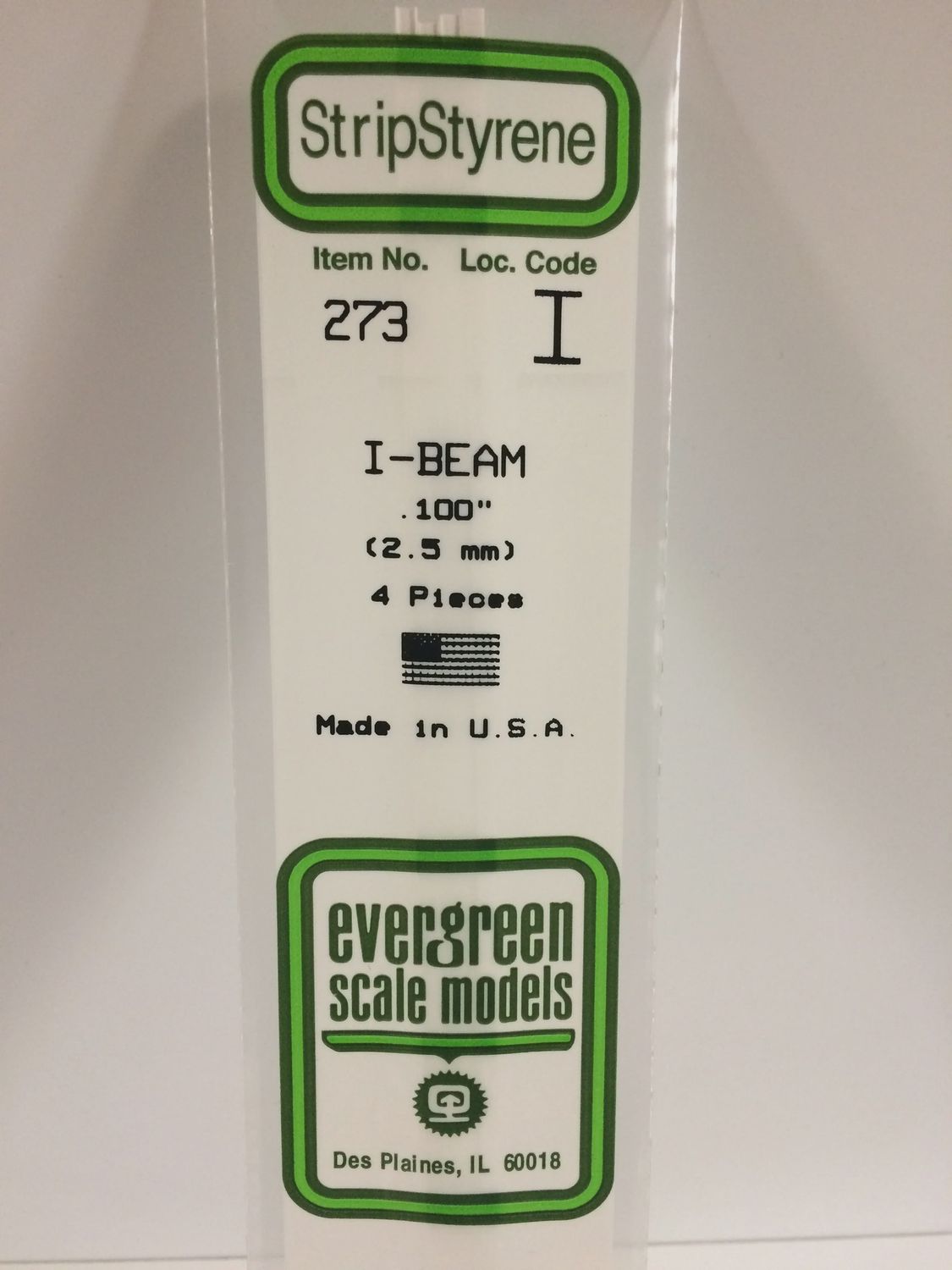 Evergreen 273 - 100&quot; (2.5mm) OPAQUE WHITE POLYSTYRENE I-BEAM
