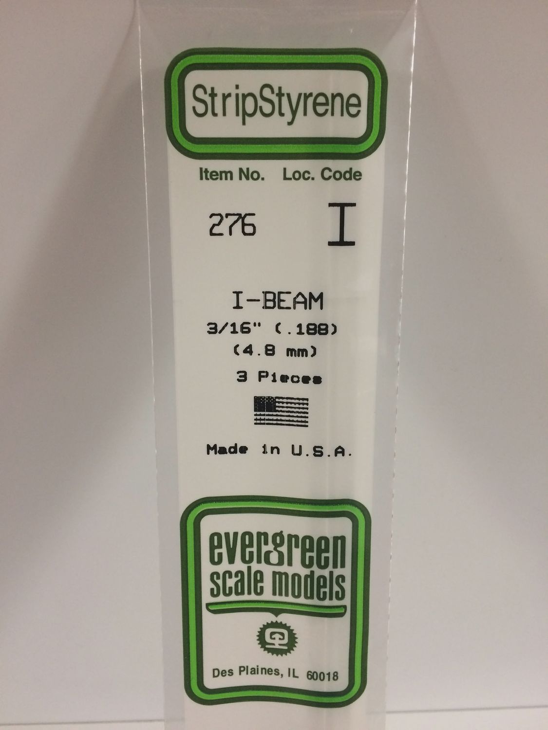 Evergreen 276 - 188&quot; (4.8mm) OPAQUE WHITE POLYSTYRENE I-BEAM