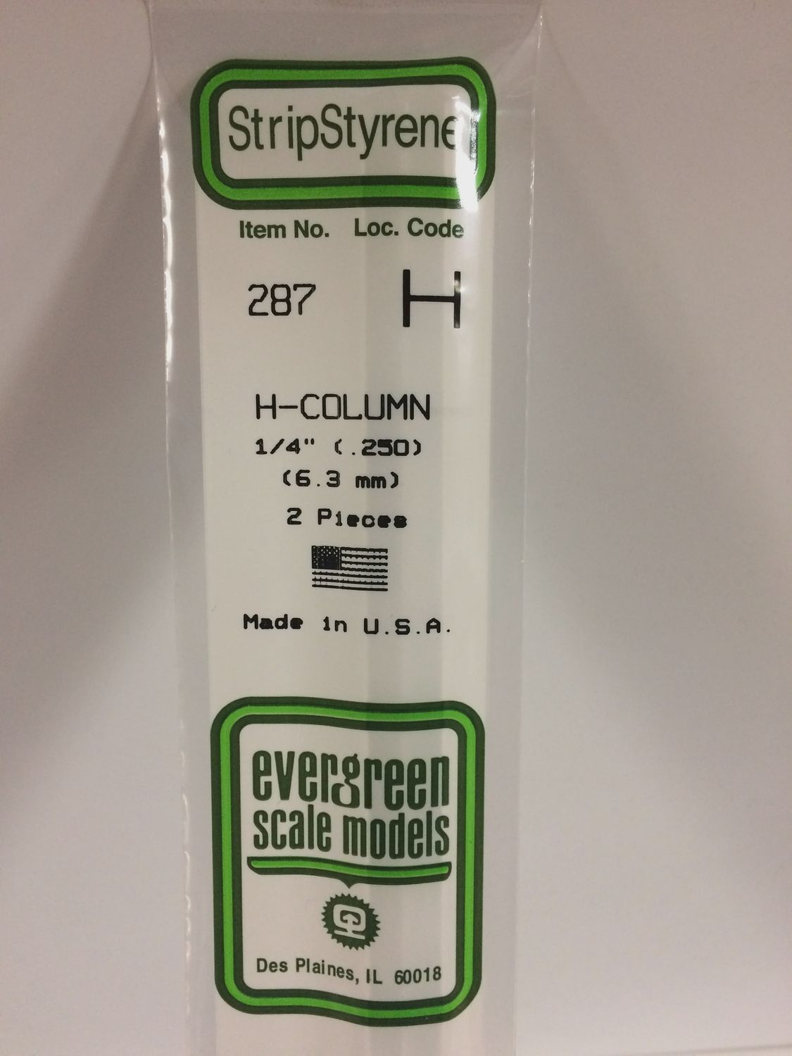 Evergreen 287 - .250&quot; (6.3mm) OPAQUE WHITE POLYSTYRENE H - COLUMN