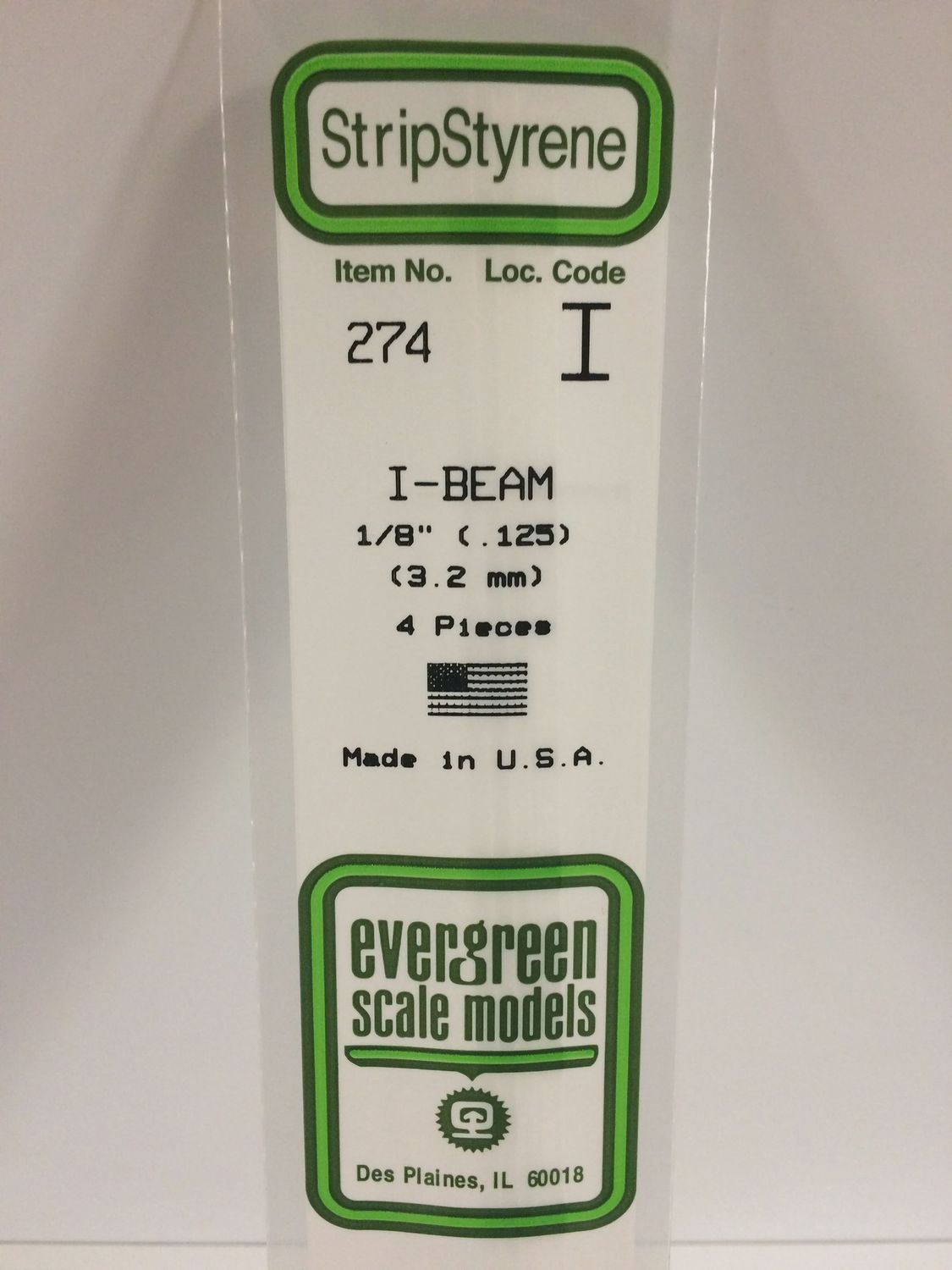 Evergreen 274 - 125&quot; (3.2mm) OPAQUE WHITE POLYSTYRENE I-BEAM