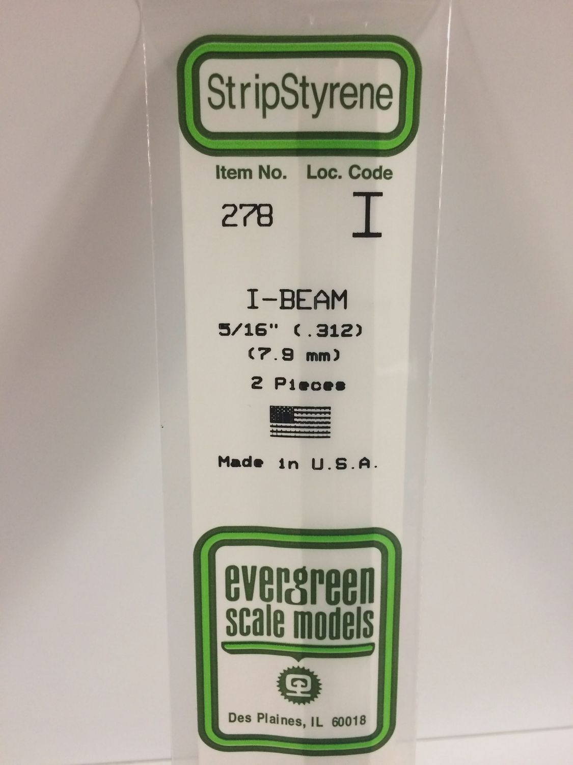 Evergreen 278 - 312&quot; (7.9mm) OPAQUE WHITE POLYSTYRENE I-BEAM