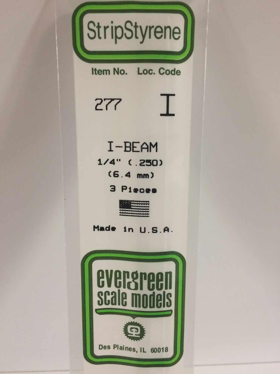 Evergreen 277 - .250&quot; (6.3mm) OPAQUE WHITE POLYSTYRENE I-BEAM