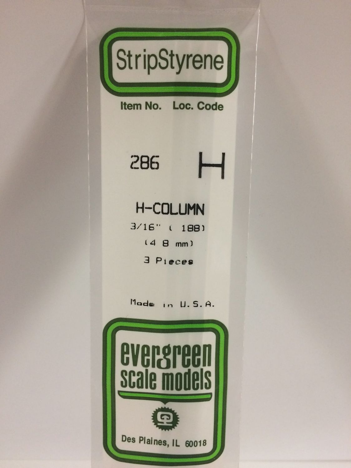 Evergreen 286 - .188&quot; (4.8mm) OPAQUE WHITE POLYSTYRENE H - COLUMN