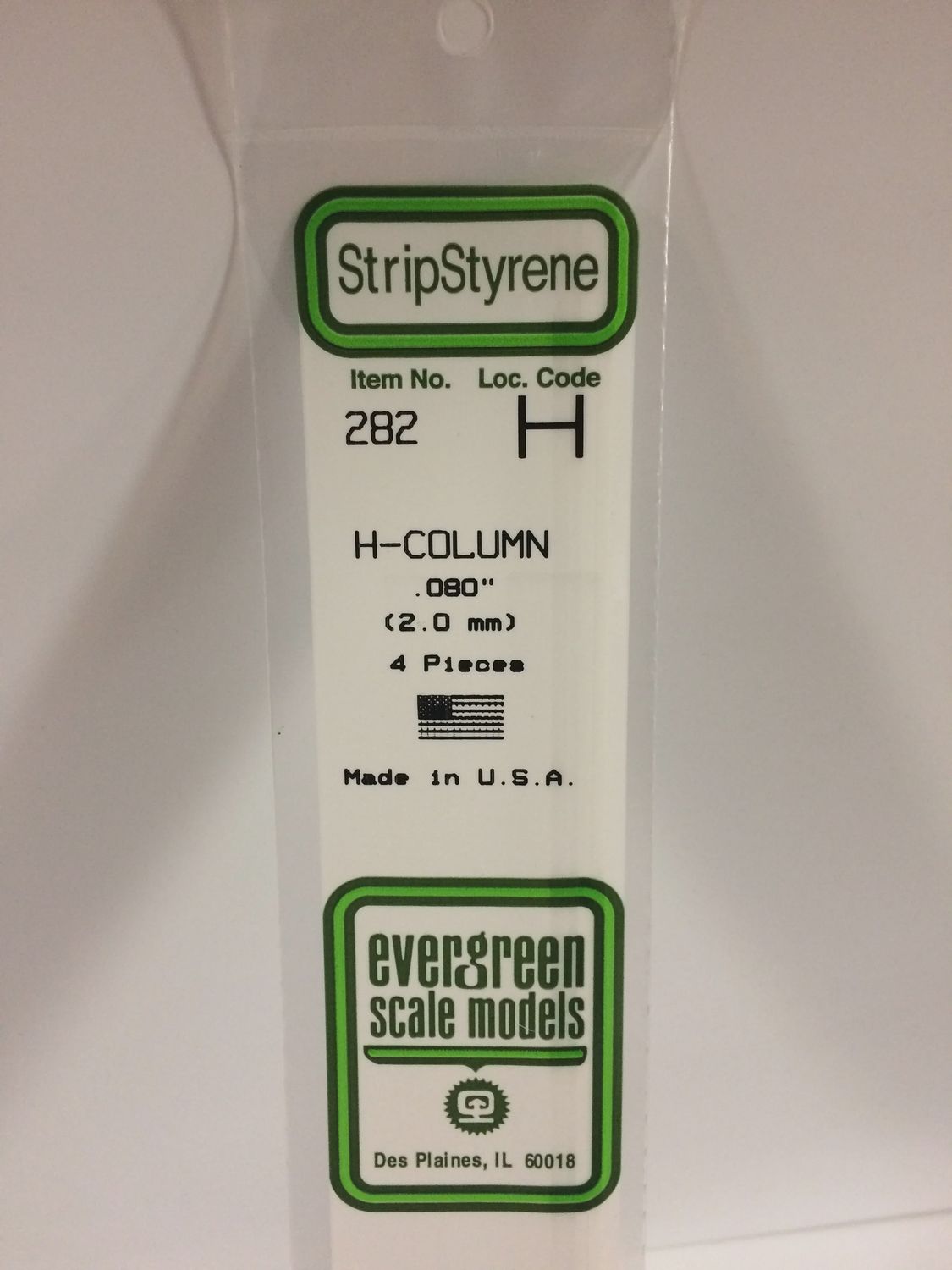 Evergreen 282 - .080&quot; (2.0mm) OPAQUE WHITE POLYSTYRENE H - COLUMN