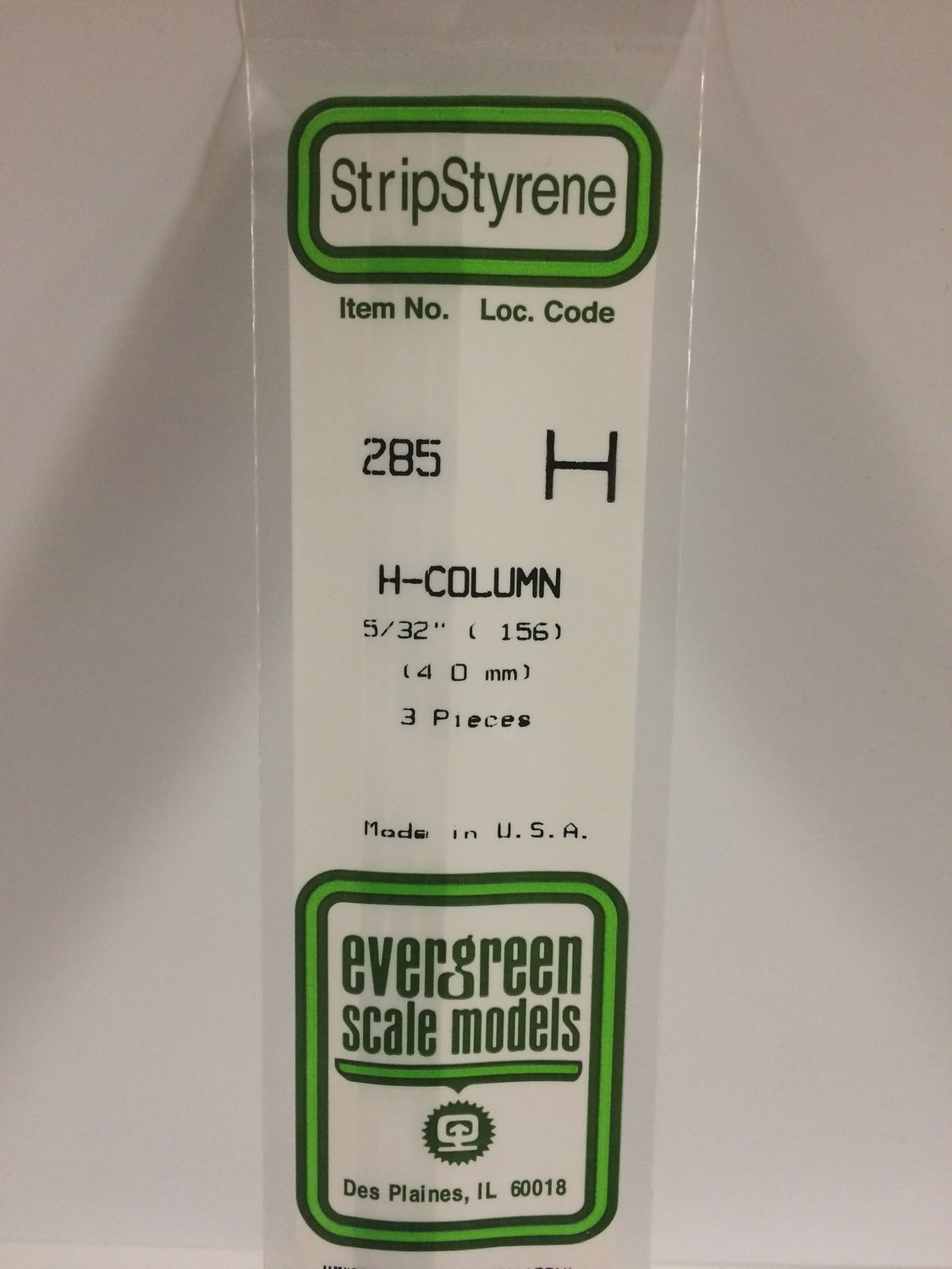 Evergreen 285 - .156&quot; (4.0mm) OPAQUE WHITE POLYSTYRENE H - COLUMN