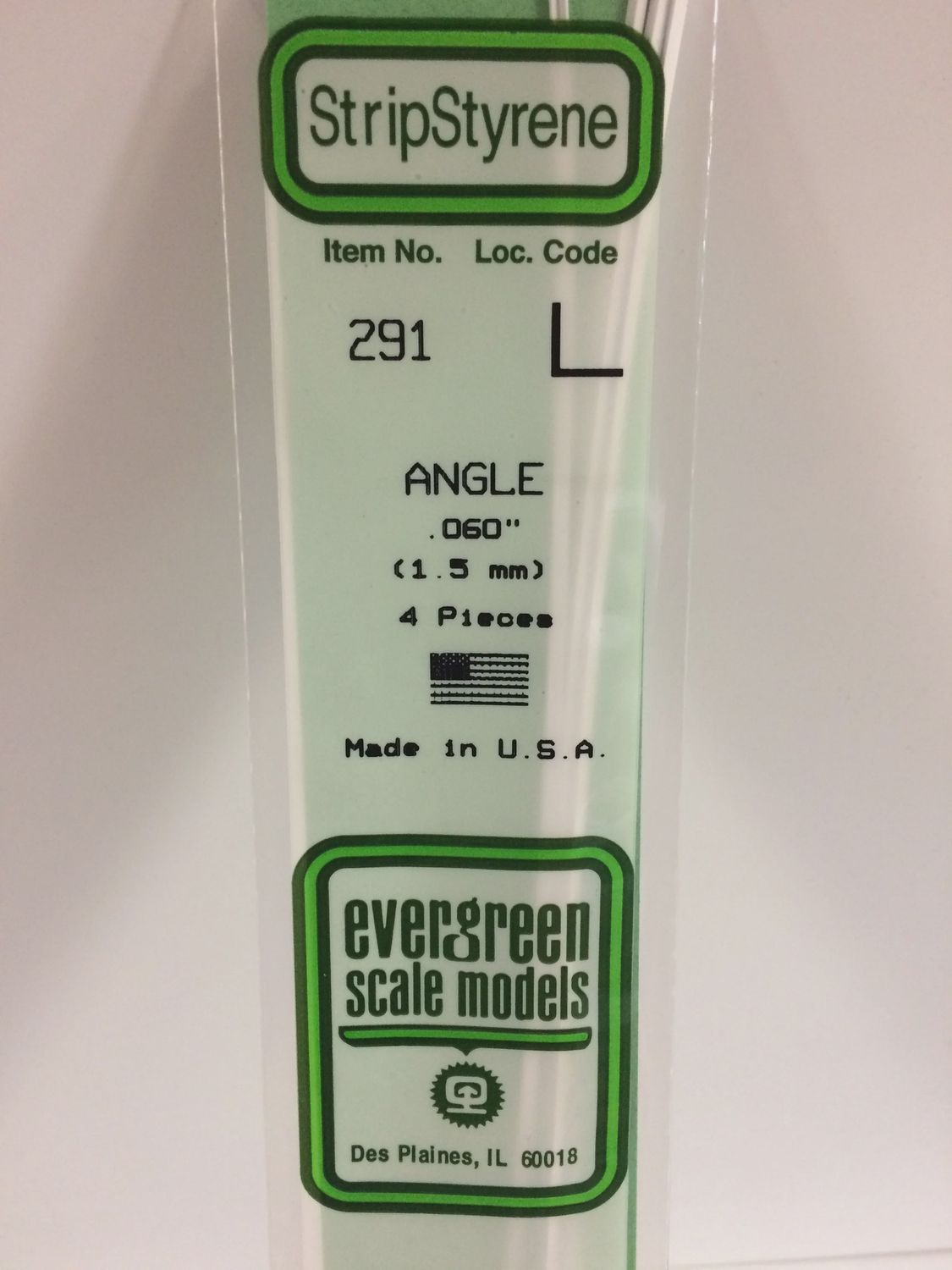 Evergreen 291 - .060&quot; (1.5mm) OPAQUE WHITE POLYSTYRENE ANGLE
