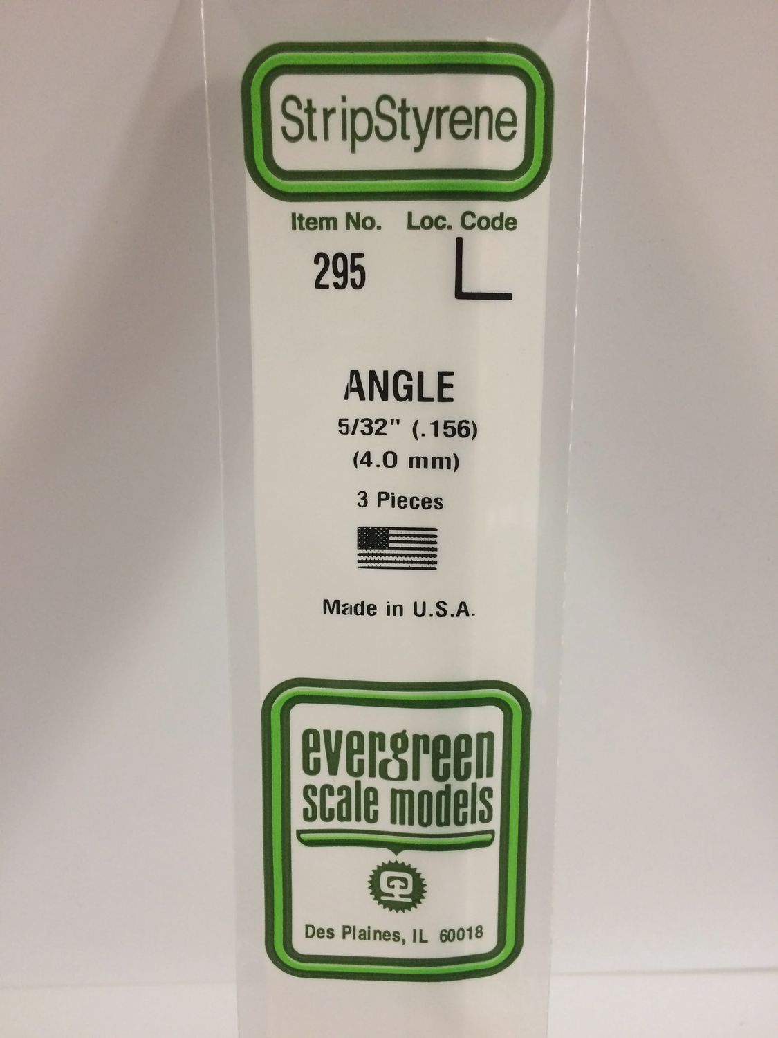 Evergreen 295 - .156&quot; (4.0mm) OPAQUE WHITE POLYSTYRENE ANGLE