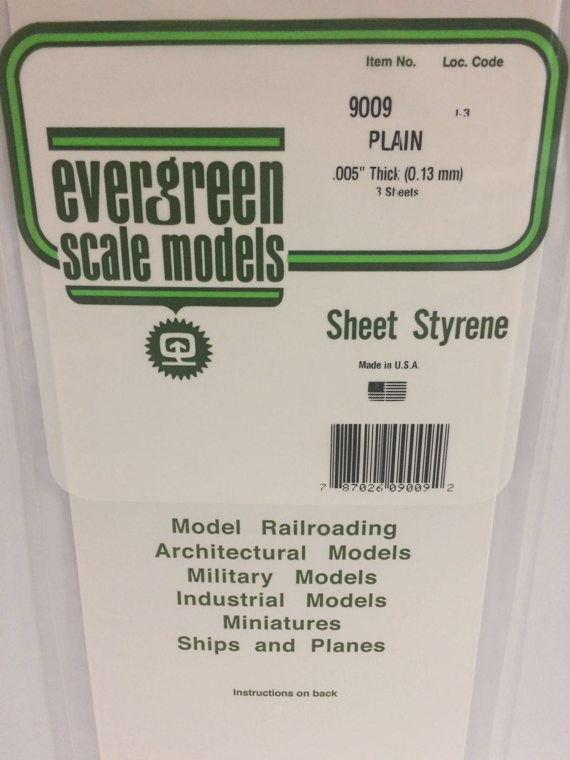 Evergreen 9009 - .005&quot; (.13mm) PLAIN OPAQUE WHITE POLYSTYRENE SHEET
