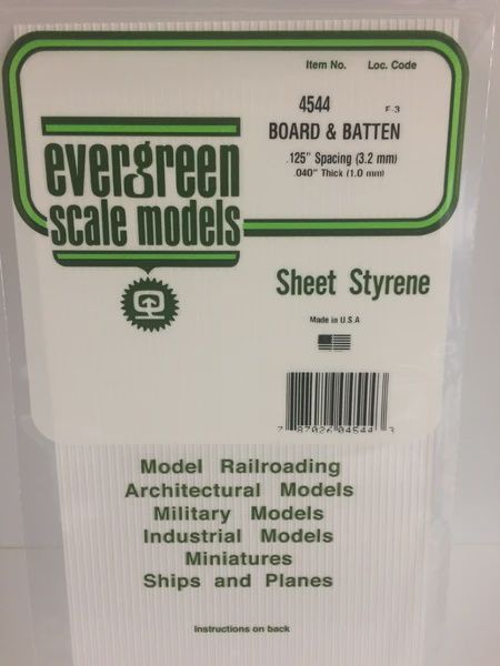 Evergreen 4544 - .125&quot; OPAQUE WHITE POLYSTYRENE BOARD AND BATTEN SIDING
