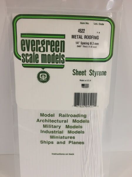 Evergreen 4522 - .040&quot; X .250 OPAQUE WHITE POLYSTYRENE STANDING SEAM ROOFING
