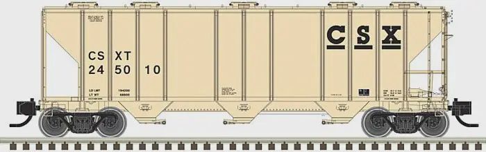 Atlas 50005741 -N - PS-4000 3-Bay Covered Hopper - Ready to Run - Master(R) -- CSX 245082 (tan, black)