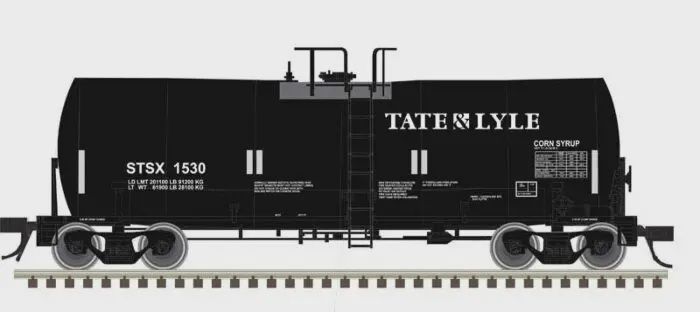 Atlas 50006448 - N - Trinity 17,600-Gallon Corn Syrup Tank Car - Ready to Run -- Tate &amp; Lyle #1634 (black, white, silver, Conspicuity Stripes)